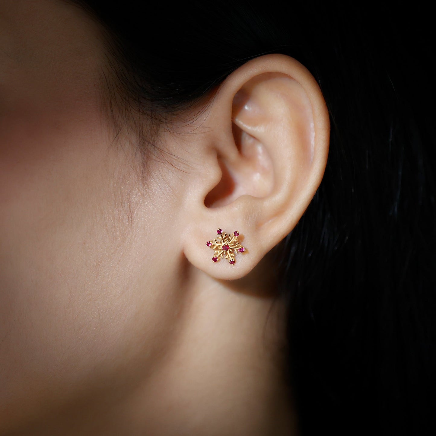 Natural Ruby Flower Stud Earrings for Women