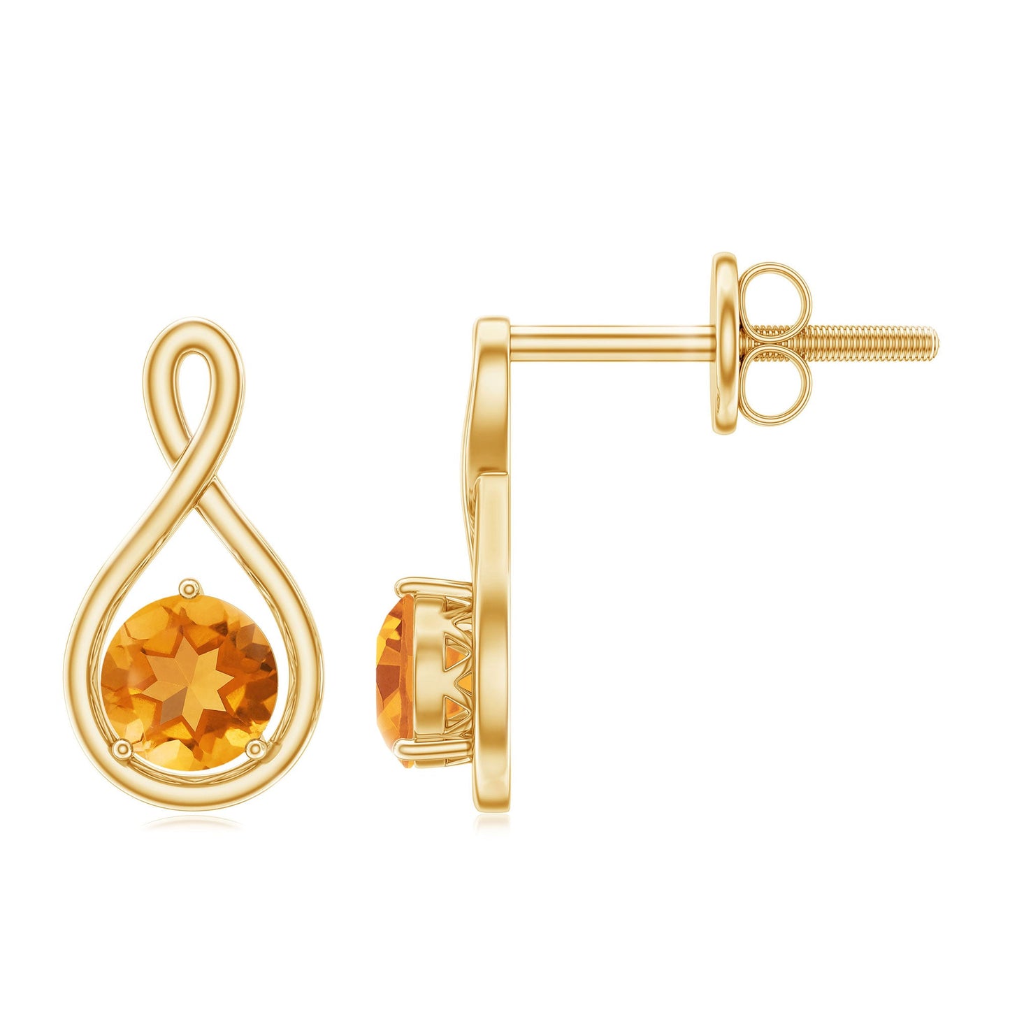 1 Carat Solitaire Citrine Infinity Stud Earrings