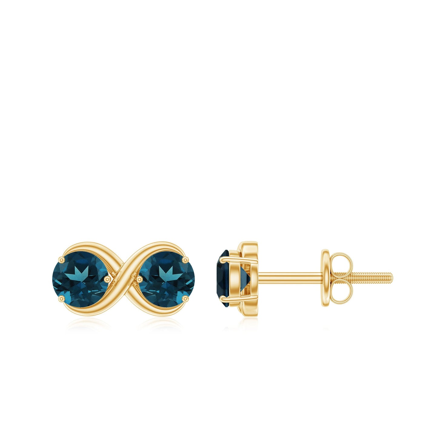 2.4 Carat Simple London Blue Topaz Two Stone Infinity Stud Earrings