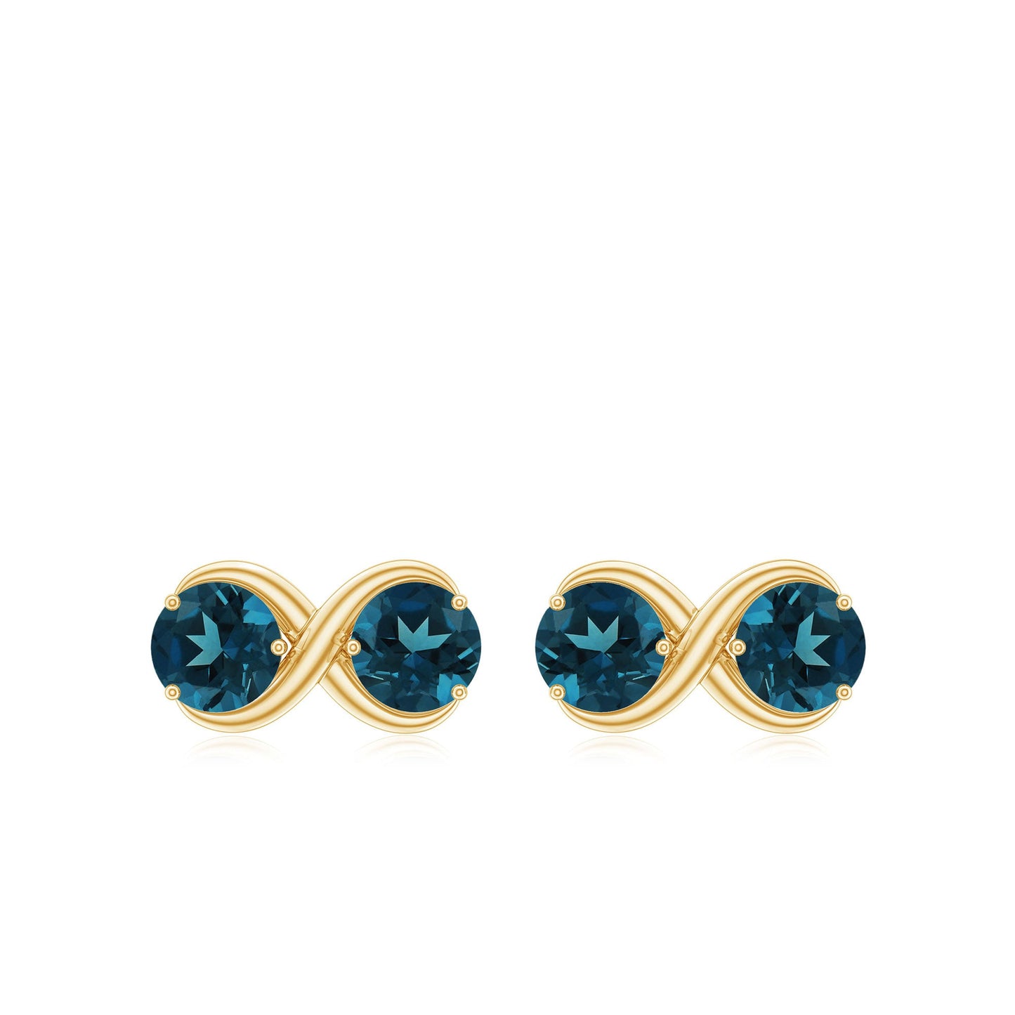 2.4 Carat Simple London Blue Topaz Two Stone Infinity Stud Earrings