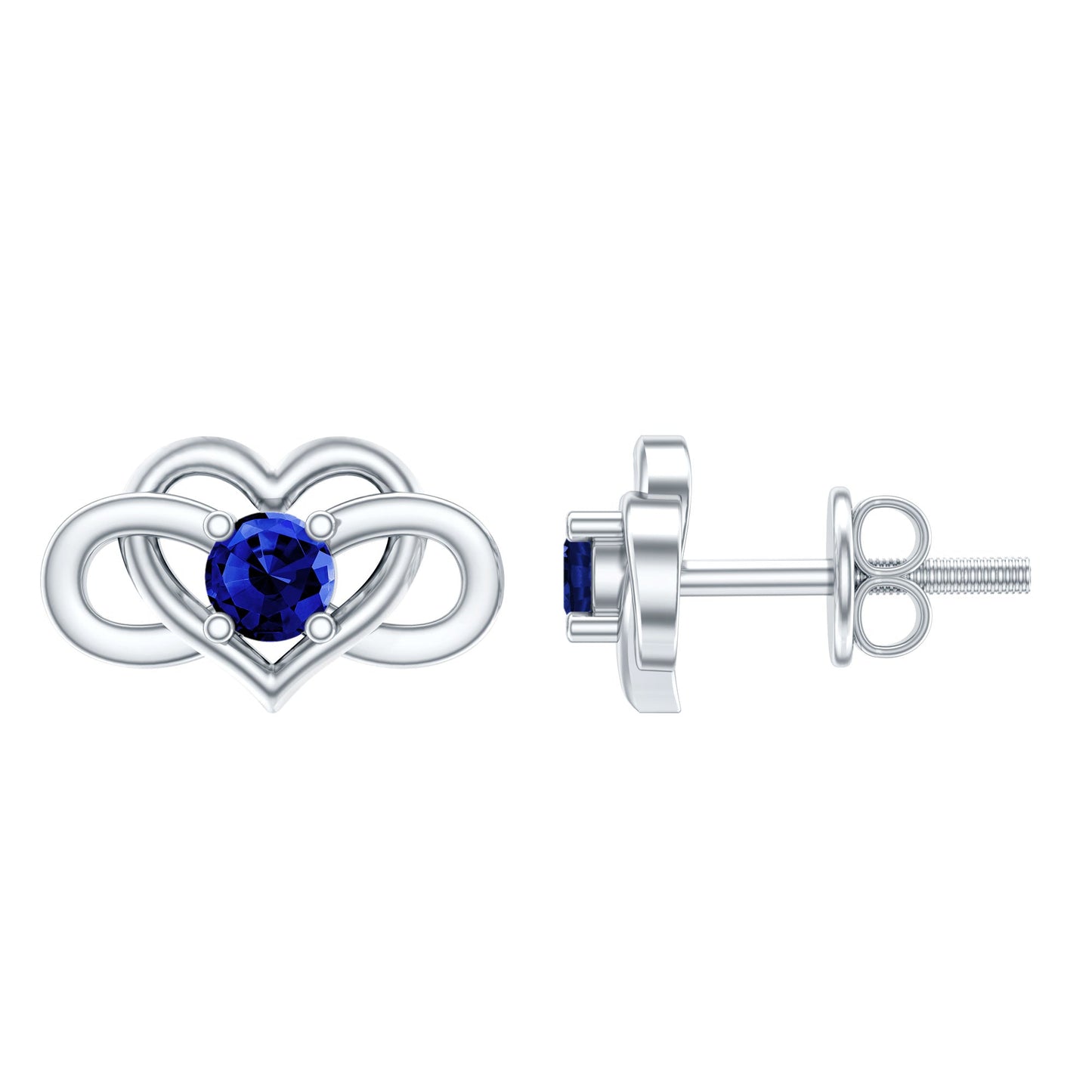 Lab Created Blue Sapphire Infinity Heart Stud Earrings