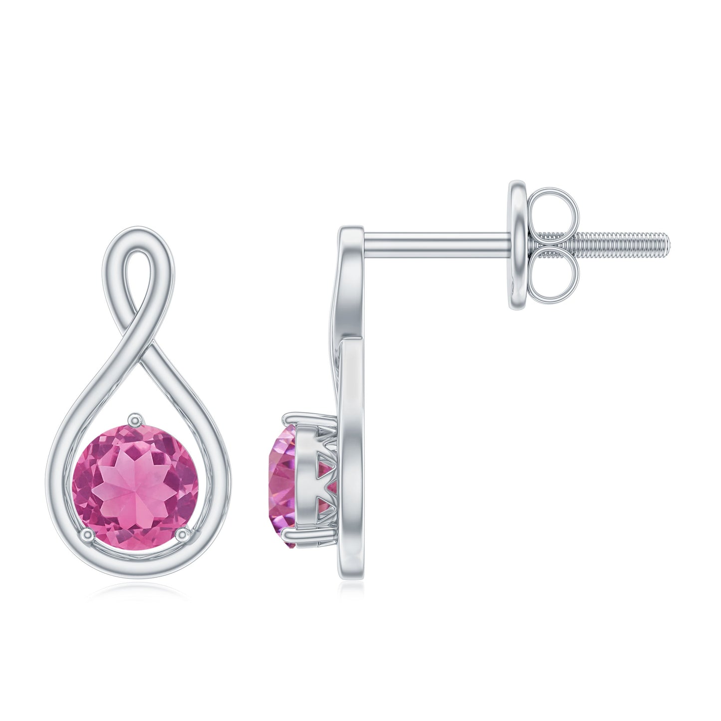 Genuine Pink Tourmaline Infinity Stud Earrings for Women