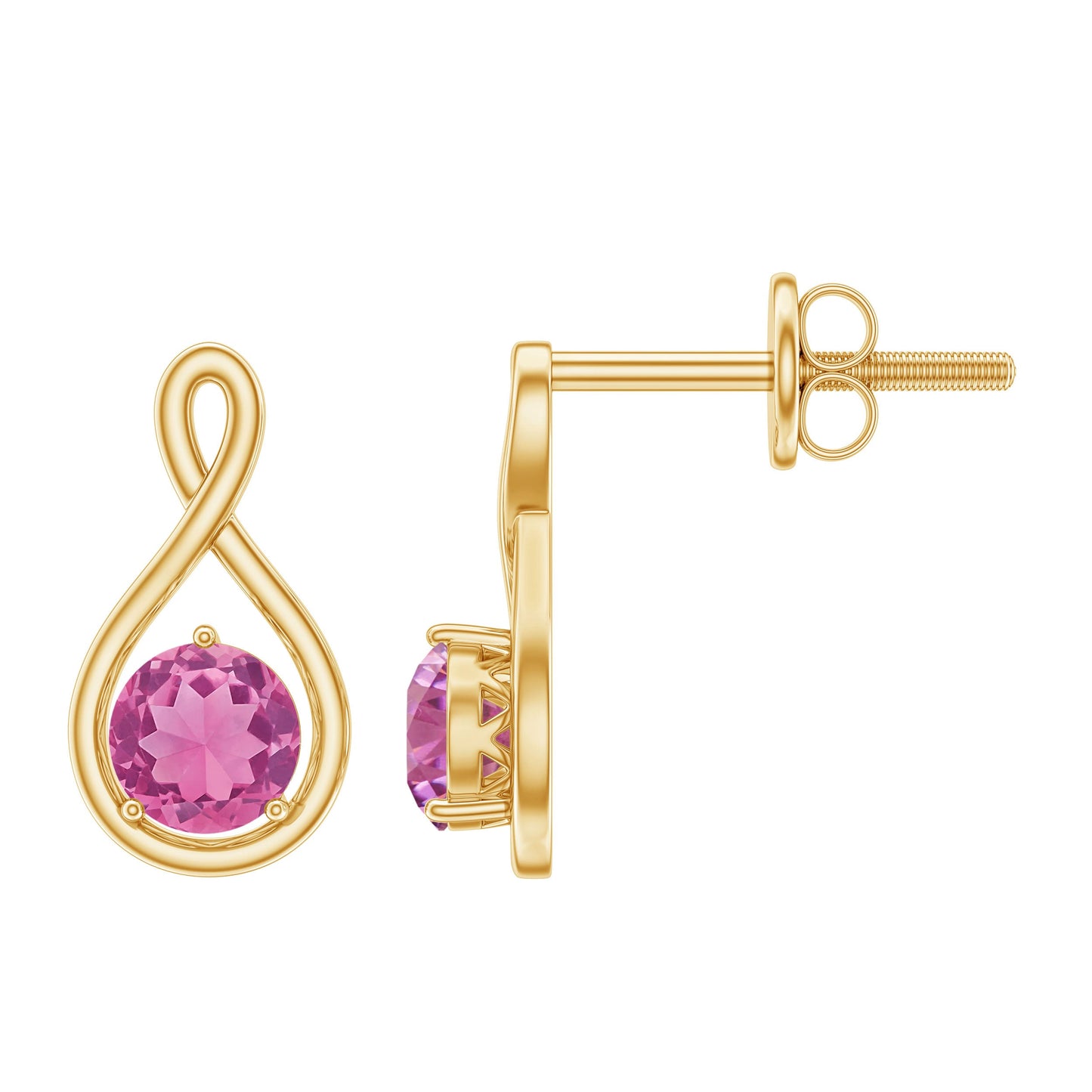 Genuine Pink Tourmaline Infinity Stud Earrings for Women