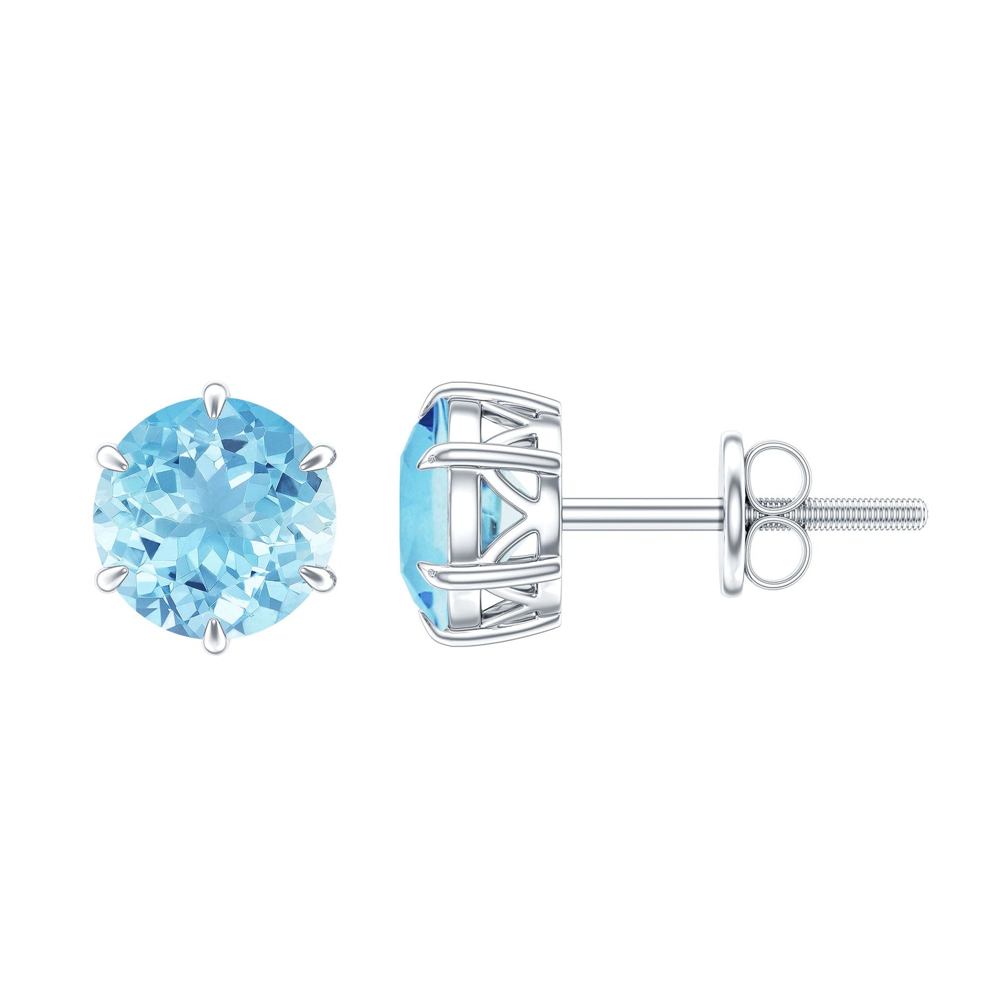 1.6 Carat Round Aquamarine Solitaire Stud Earrings