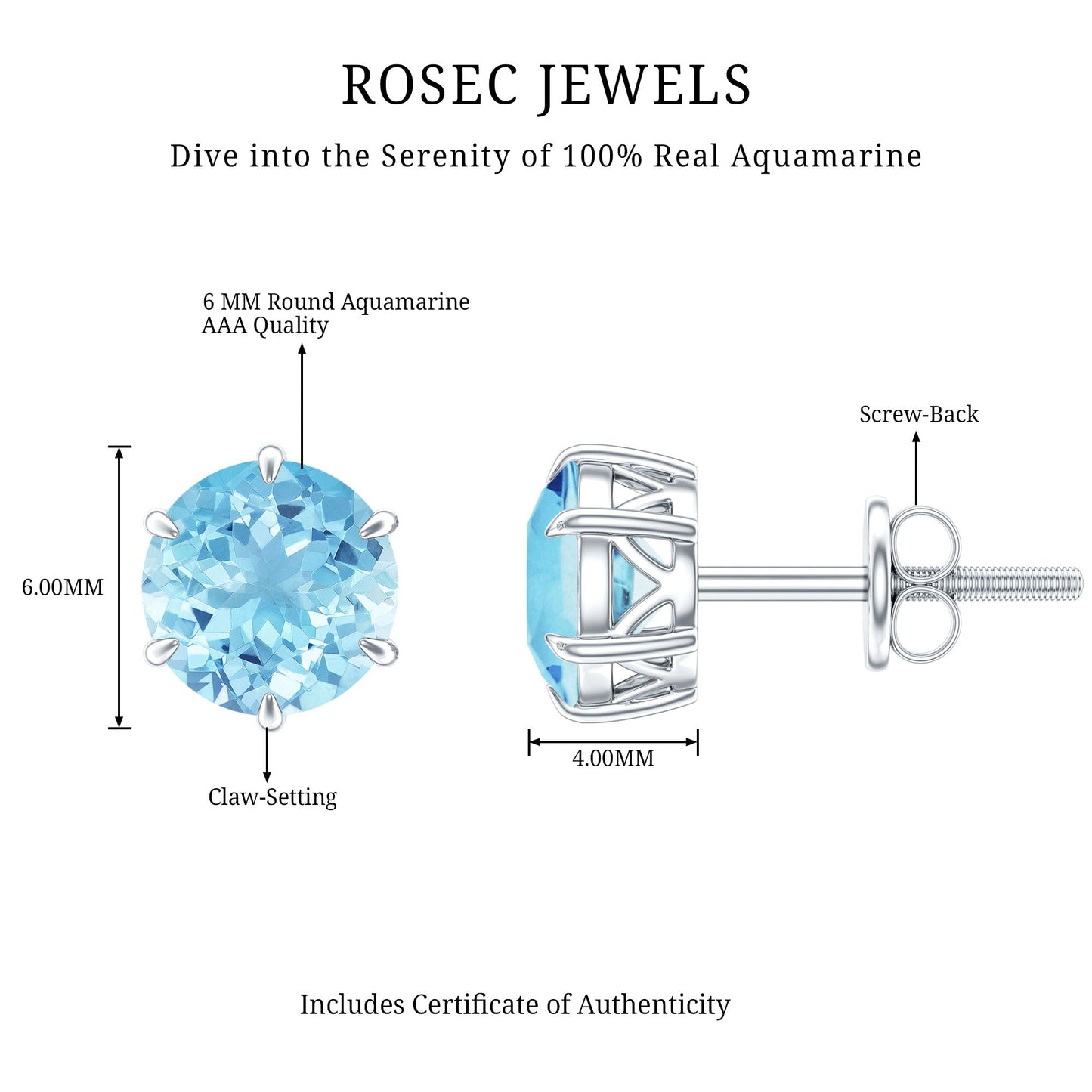 1.6 Carat Round Aquamarine Solitaire Stud Earrings