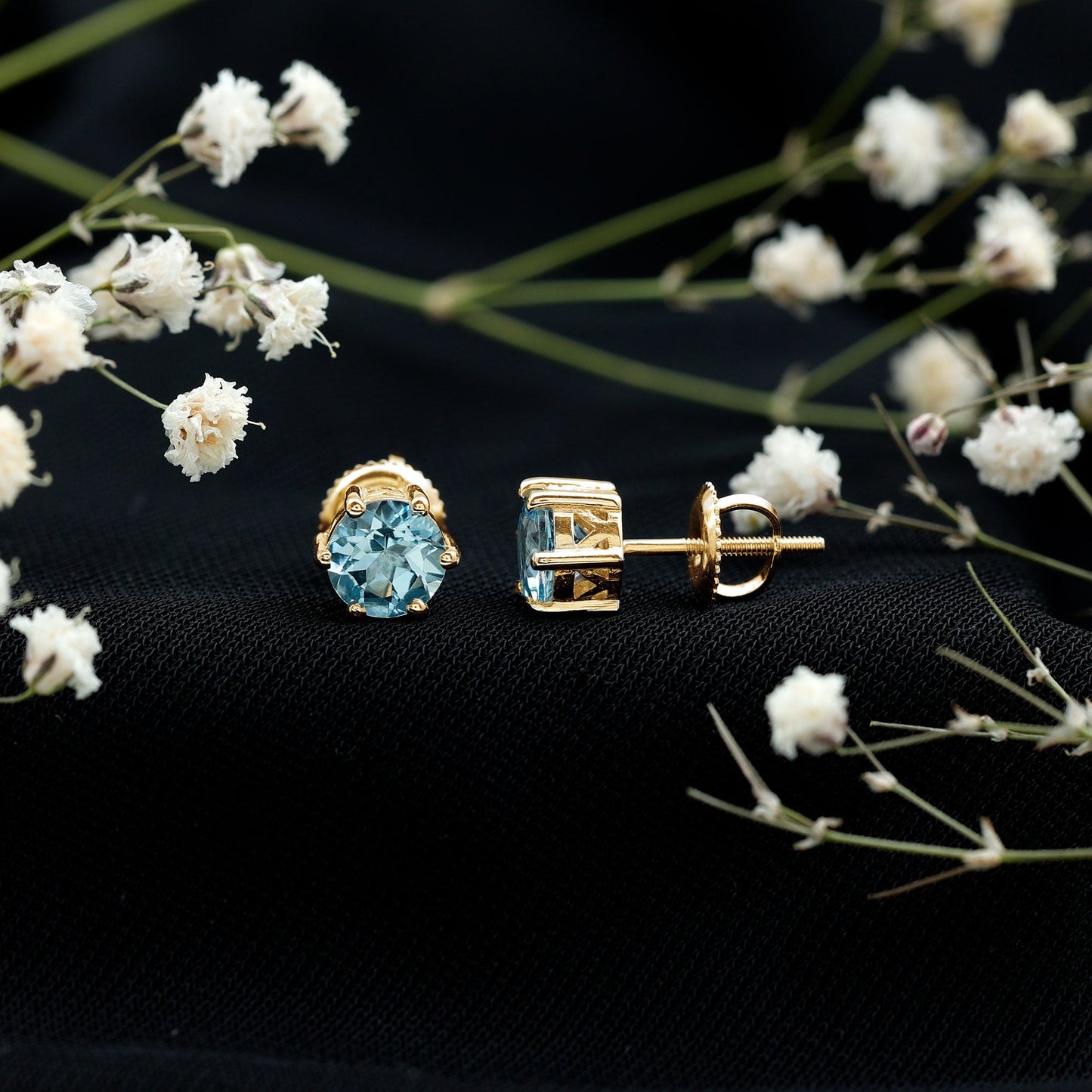 1.6 Carat Round Aquamarine Solitaire Stud Earrings
