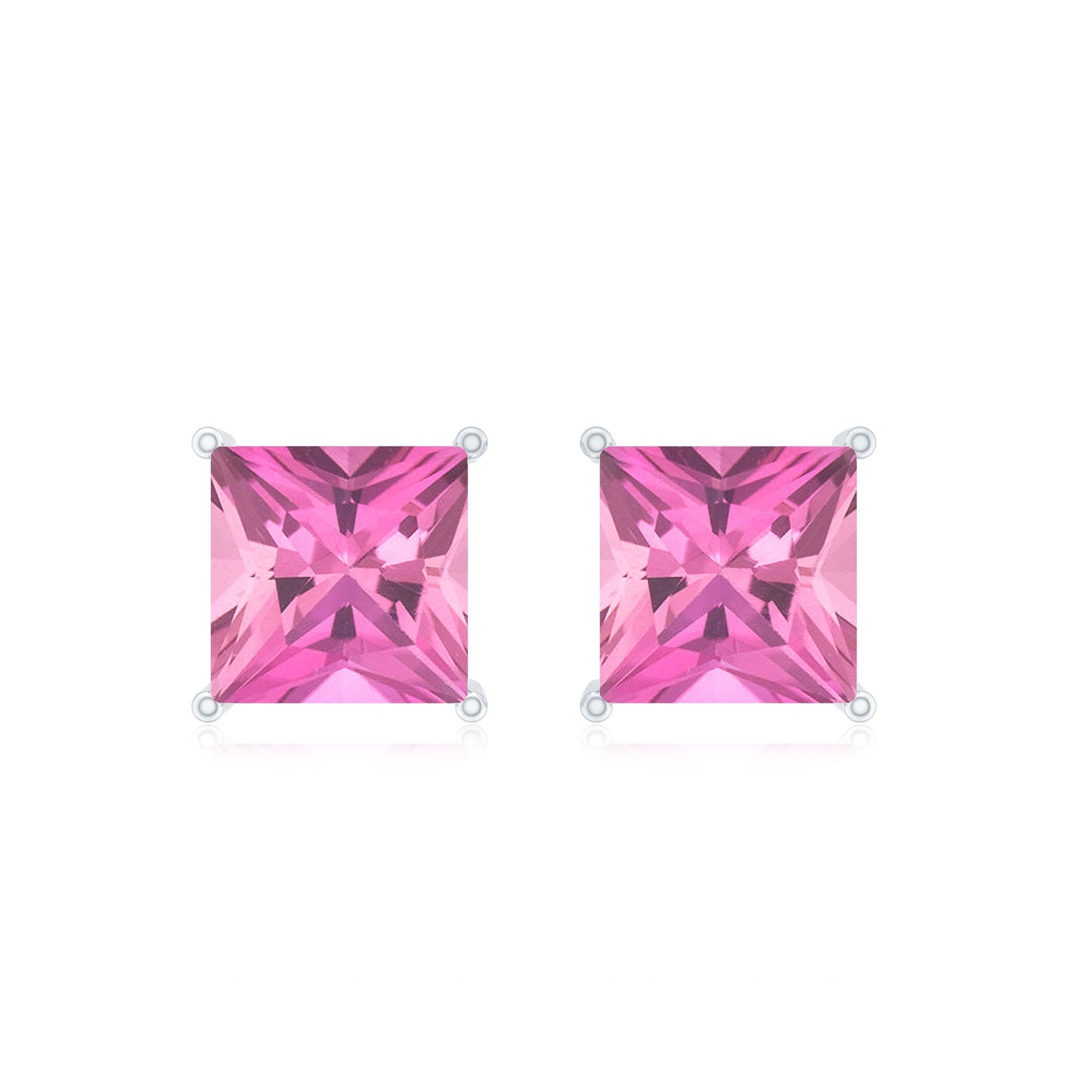 2 Carat Princess Cut Pink Tourmaline Stud Earrings with Screw Back