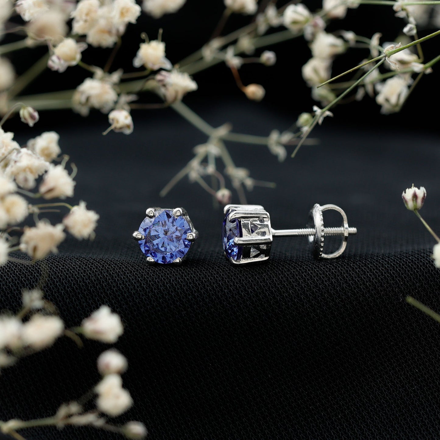 2 CT Lab Created Blue Sapphire Stud Earrings in 6 Prong Setting