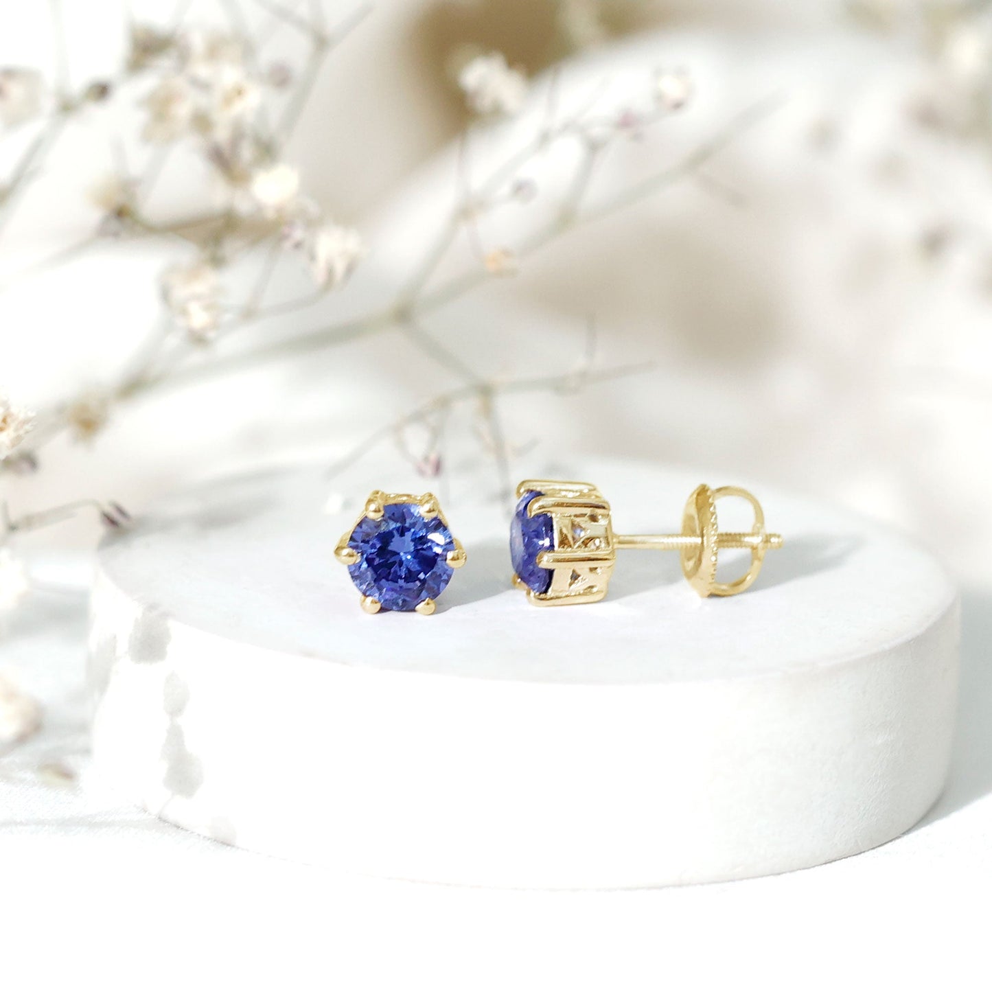 2 CT Lab Created Blue Sapphire Stud Earrings in 6 Prong Setting