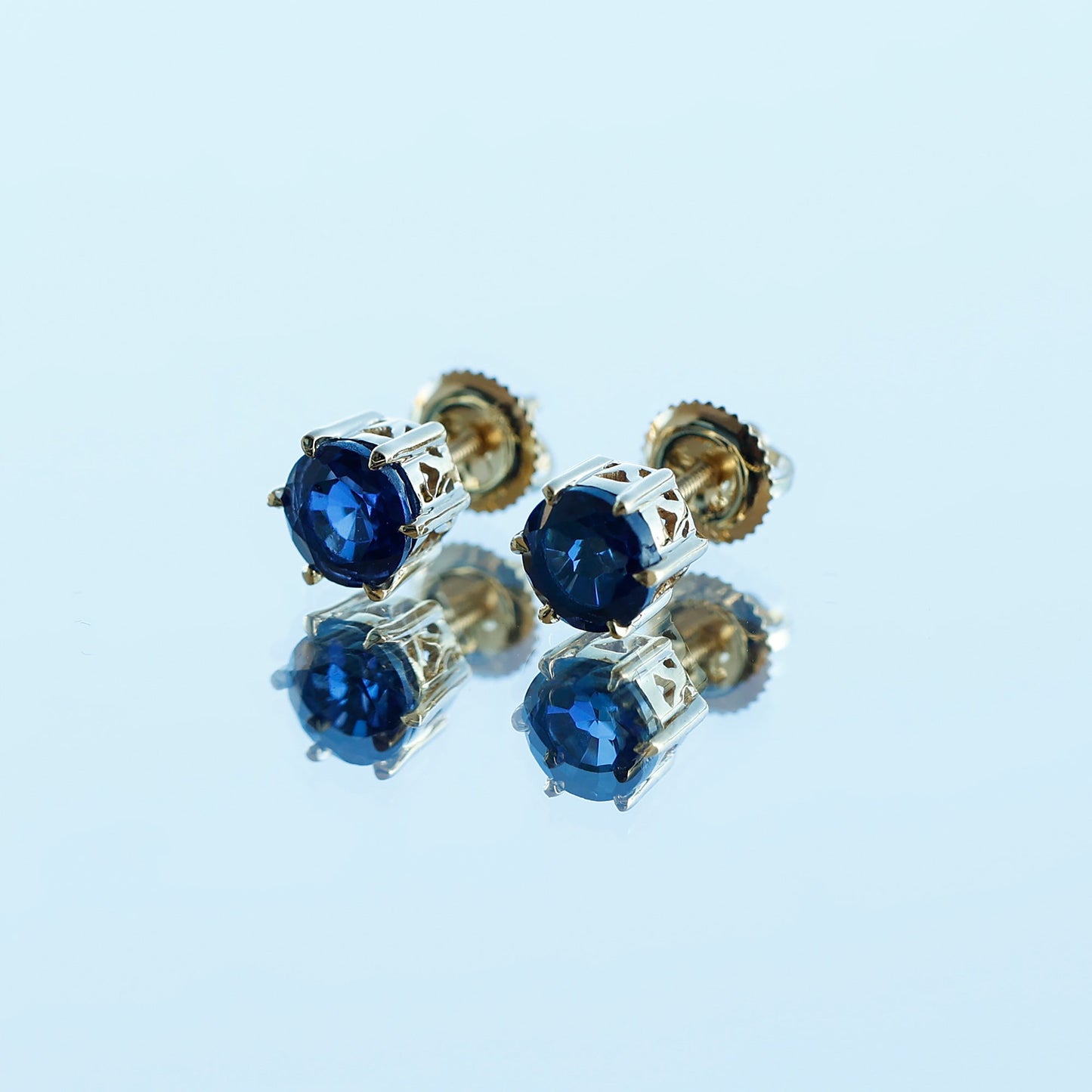 2 CT Lab Created Blue Sapphire Stud Earrings in 6 Prong Setting