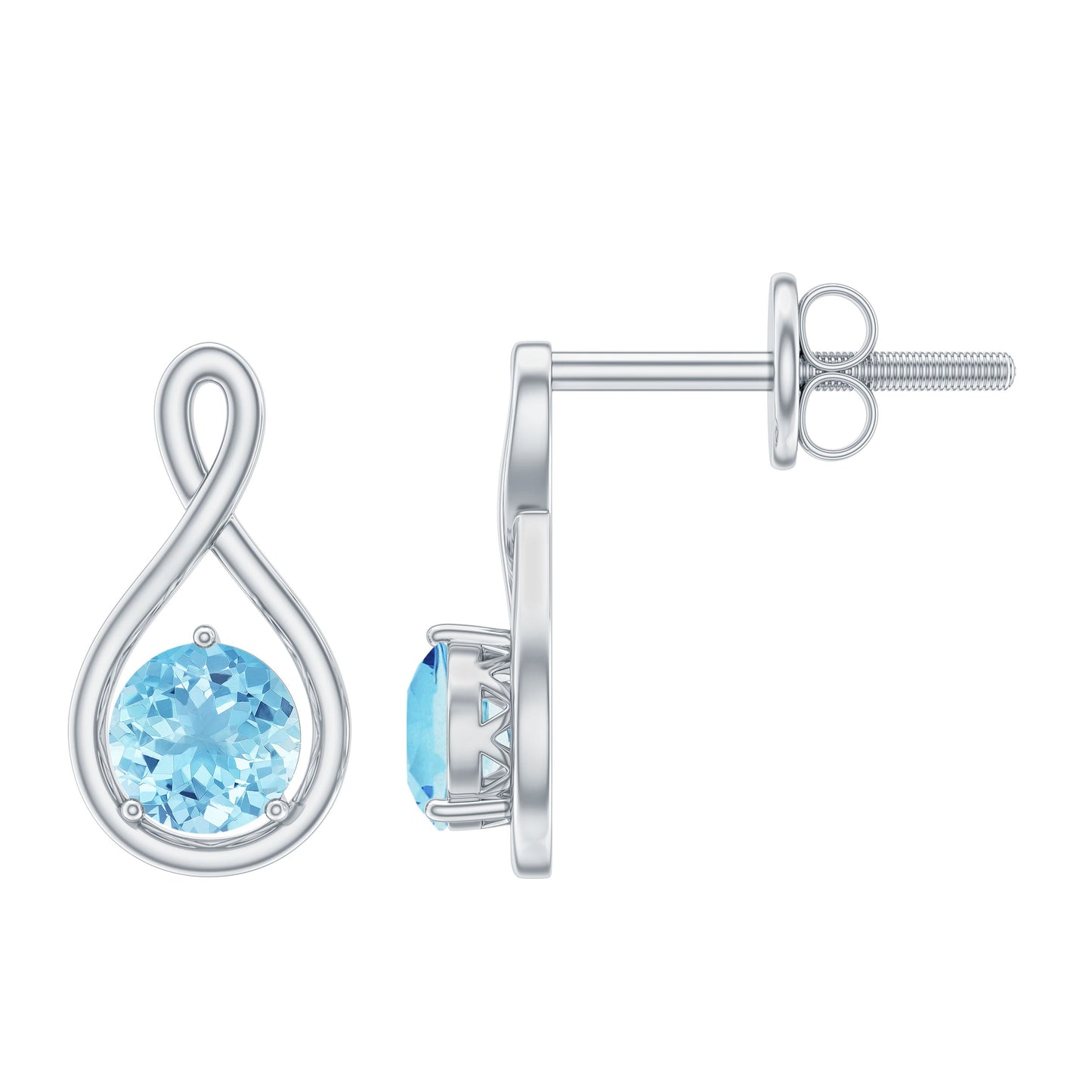 Genuine 0.5 Carat Aquamarine Infinity Stud Earrings