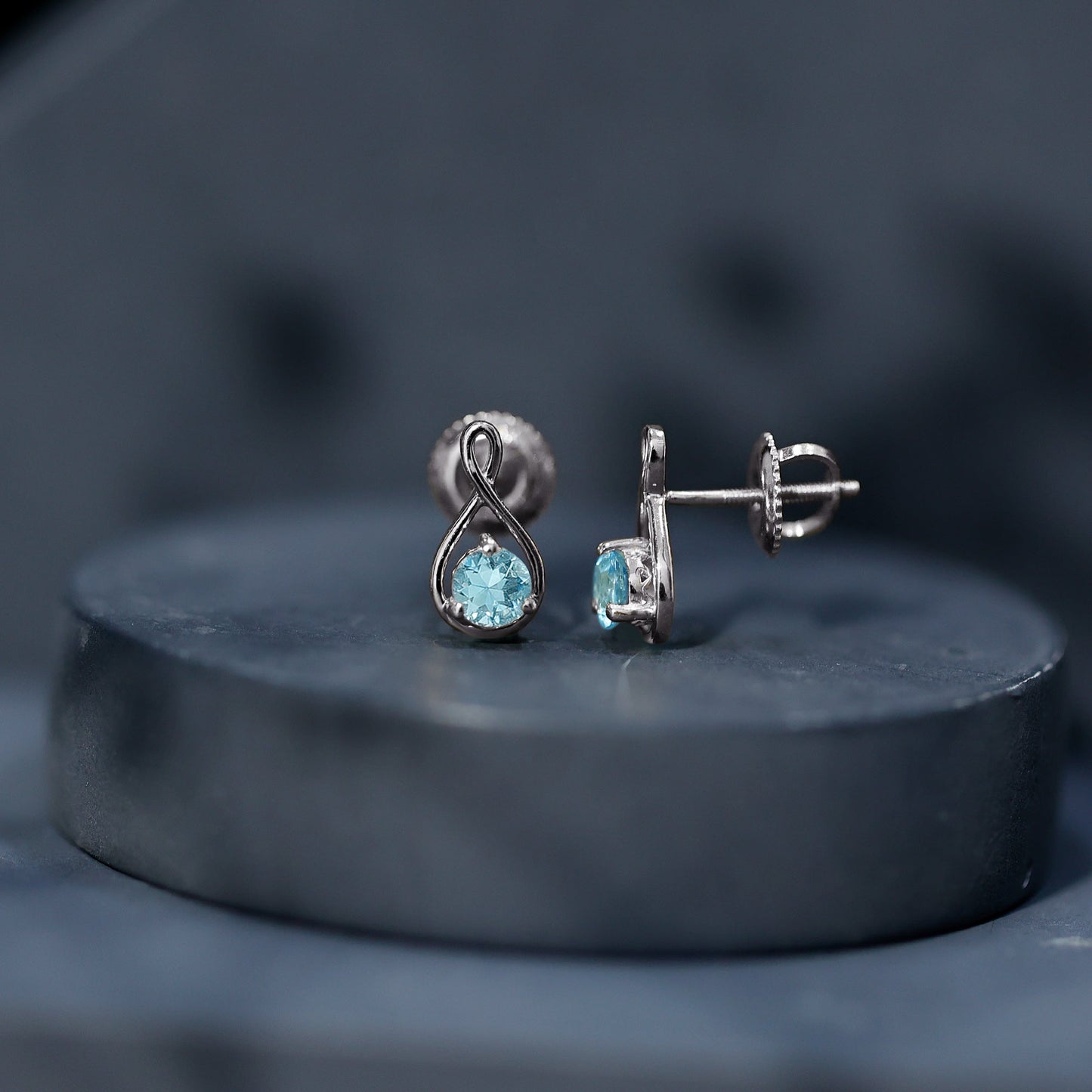 Genuine 0.5 Carat Aquamarine Infinity Stud Earrings