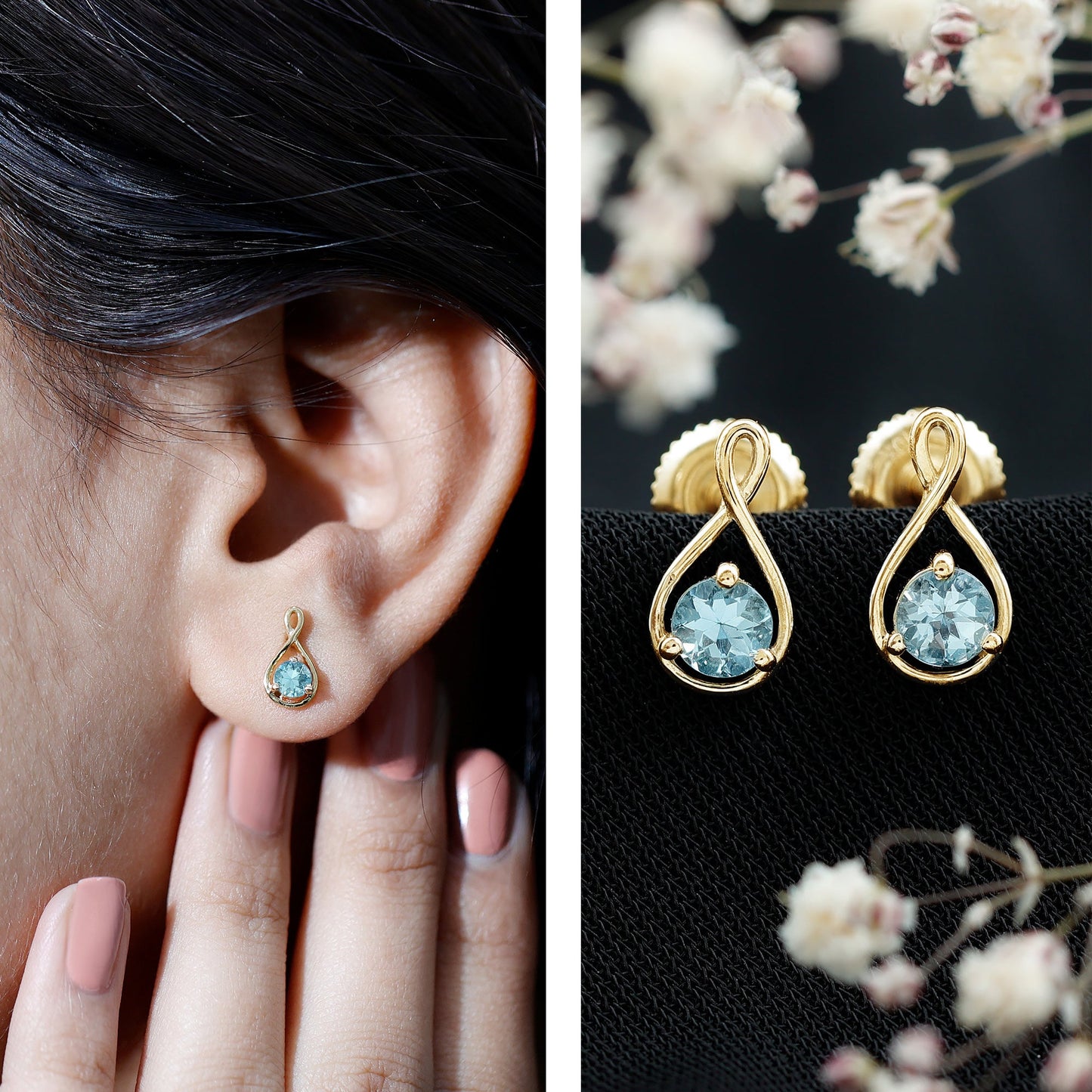 Genuine 0.5 Carat Aquamarine Infinity Stud Earrings