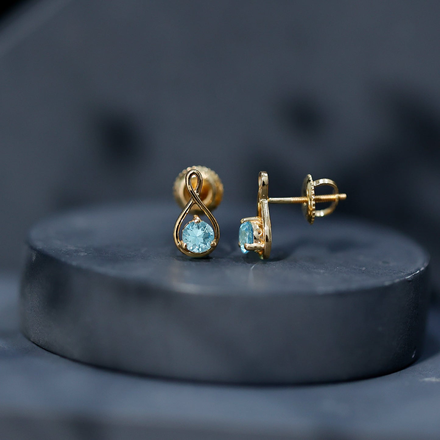Genuine 0.5 Carat Aquamarine Infinity Stud Earrings