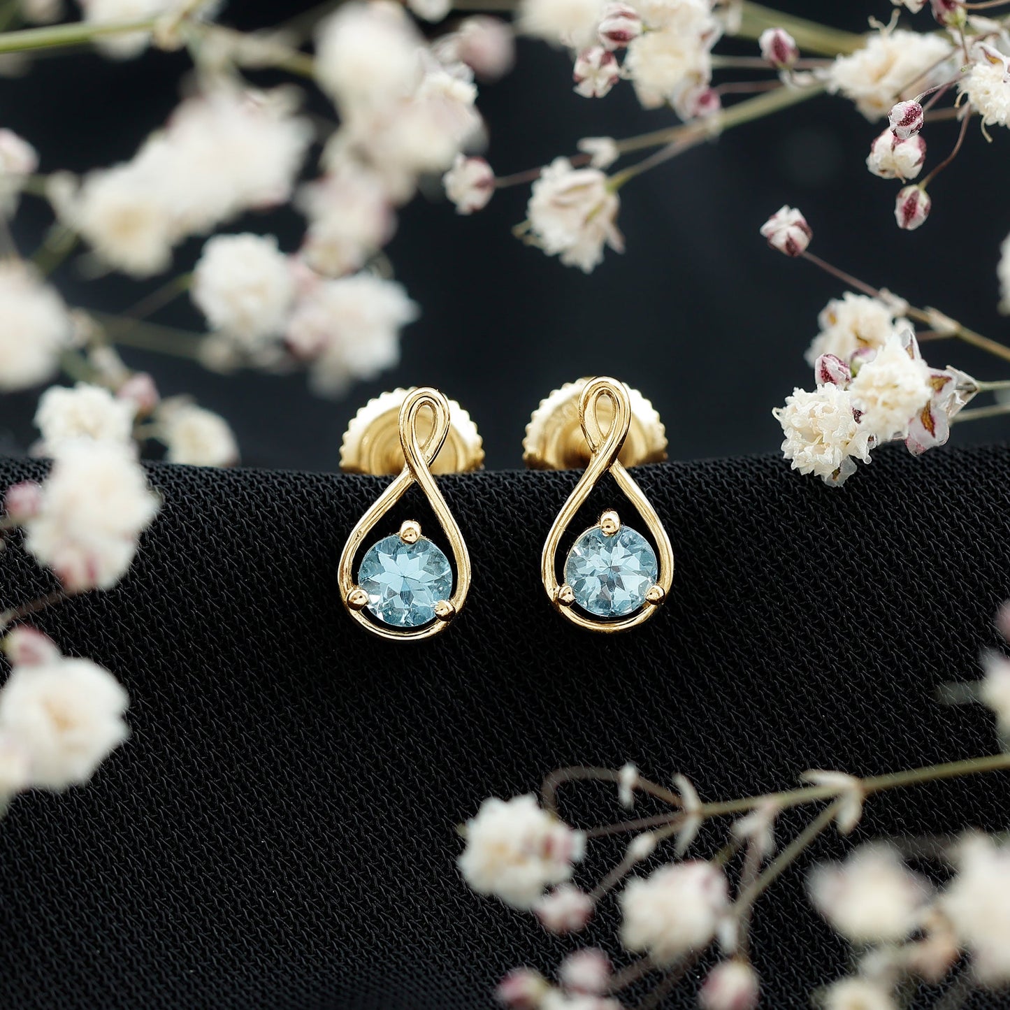 Genuine 0.5 Carat Aquamarine Infinity Stud Earrings