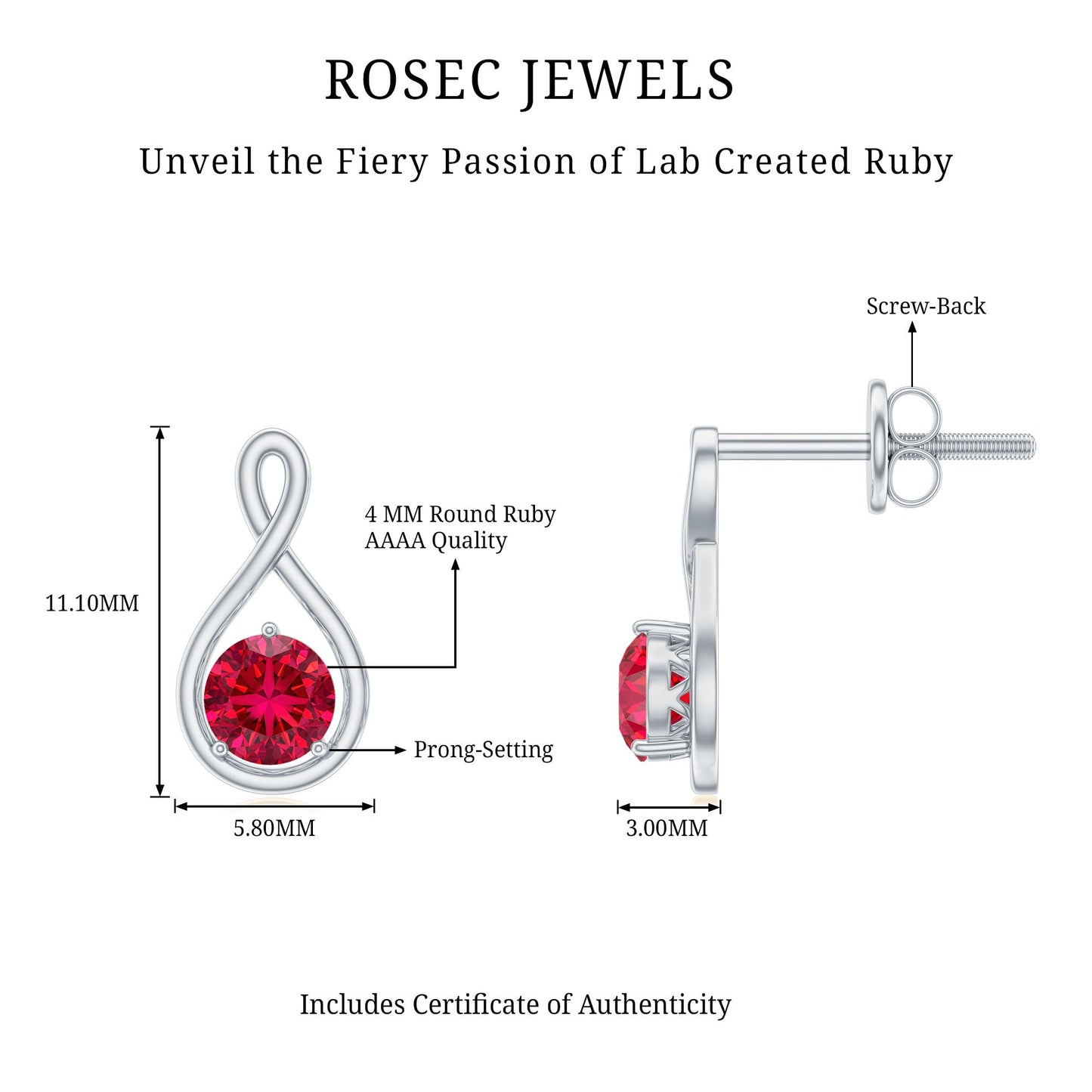 0.6 Ct Round Cut Lab Created Ruby Infinity Stud Earrings