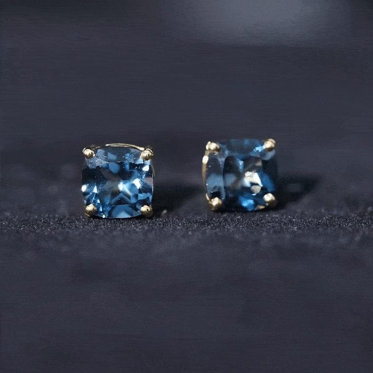 5.6 Carat Cushion Cut London Blue Topaz Stud Earrings
