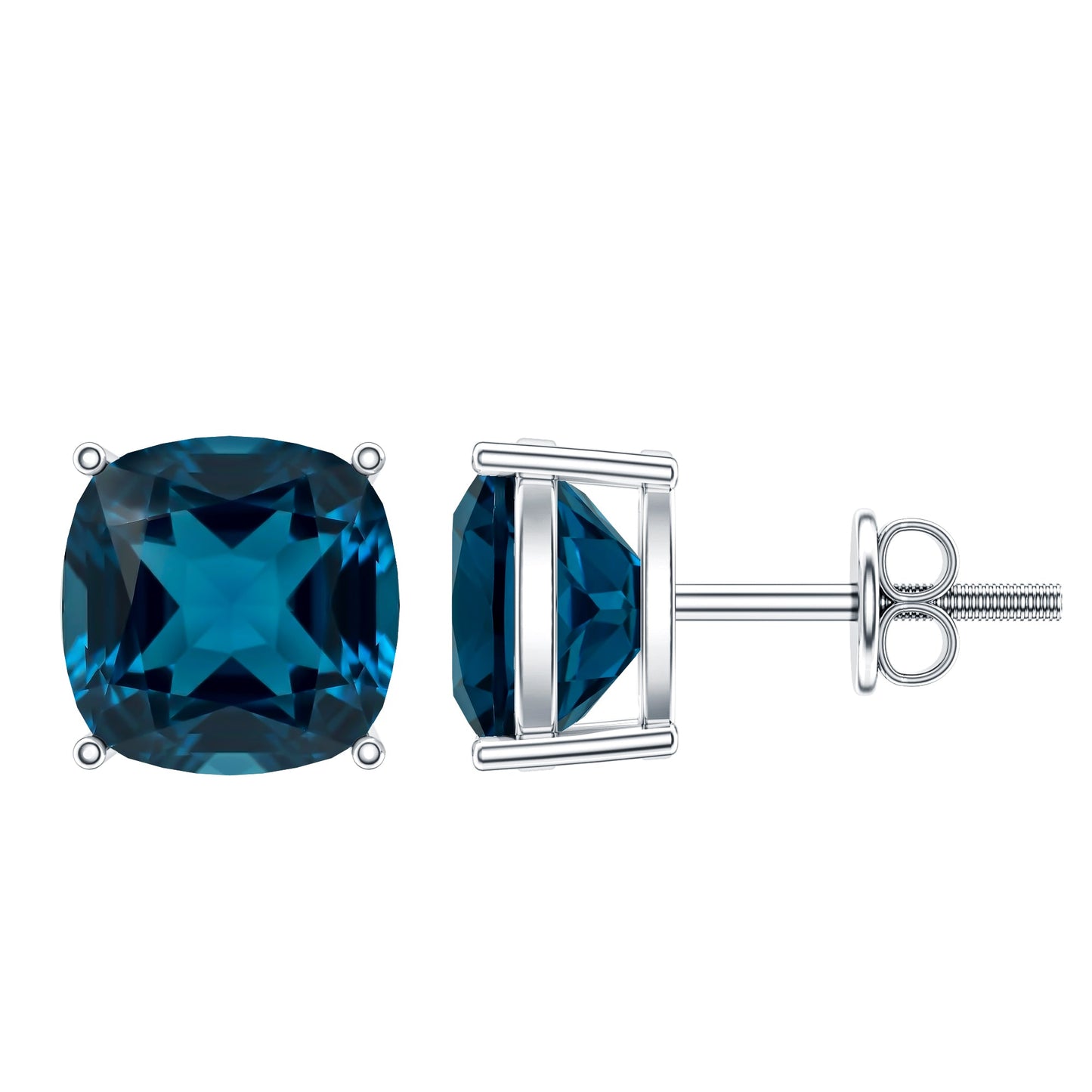 5.6 Carat Cushion Cut London Blue Topaz Stud Earrings