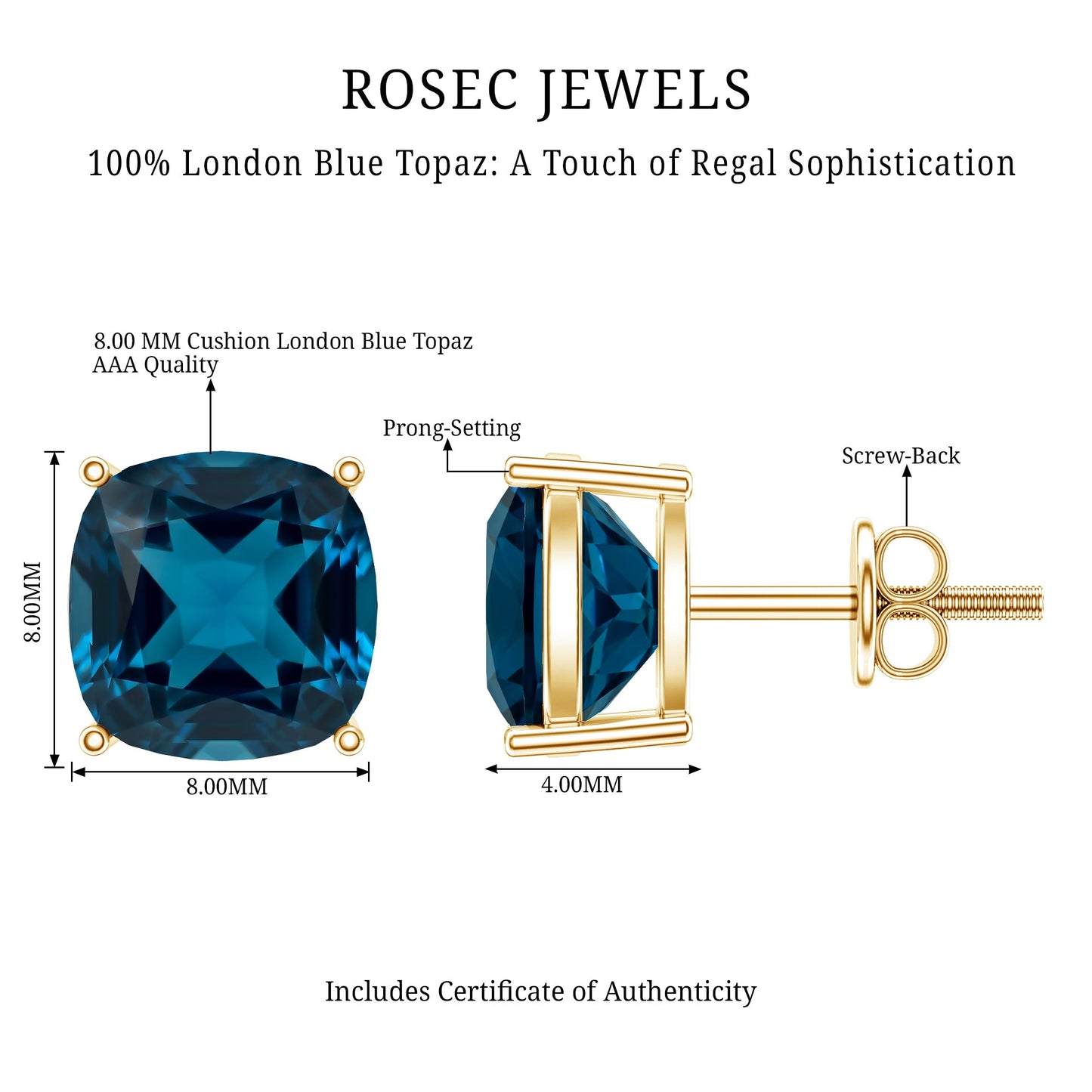 5.6 Carat Cushion Cut London Blue Topaz Stud Earrings