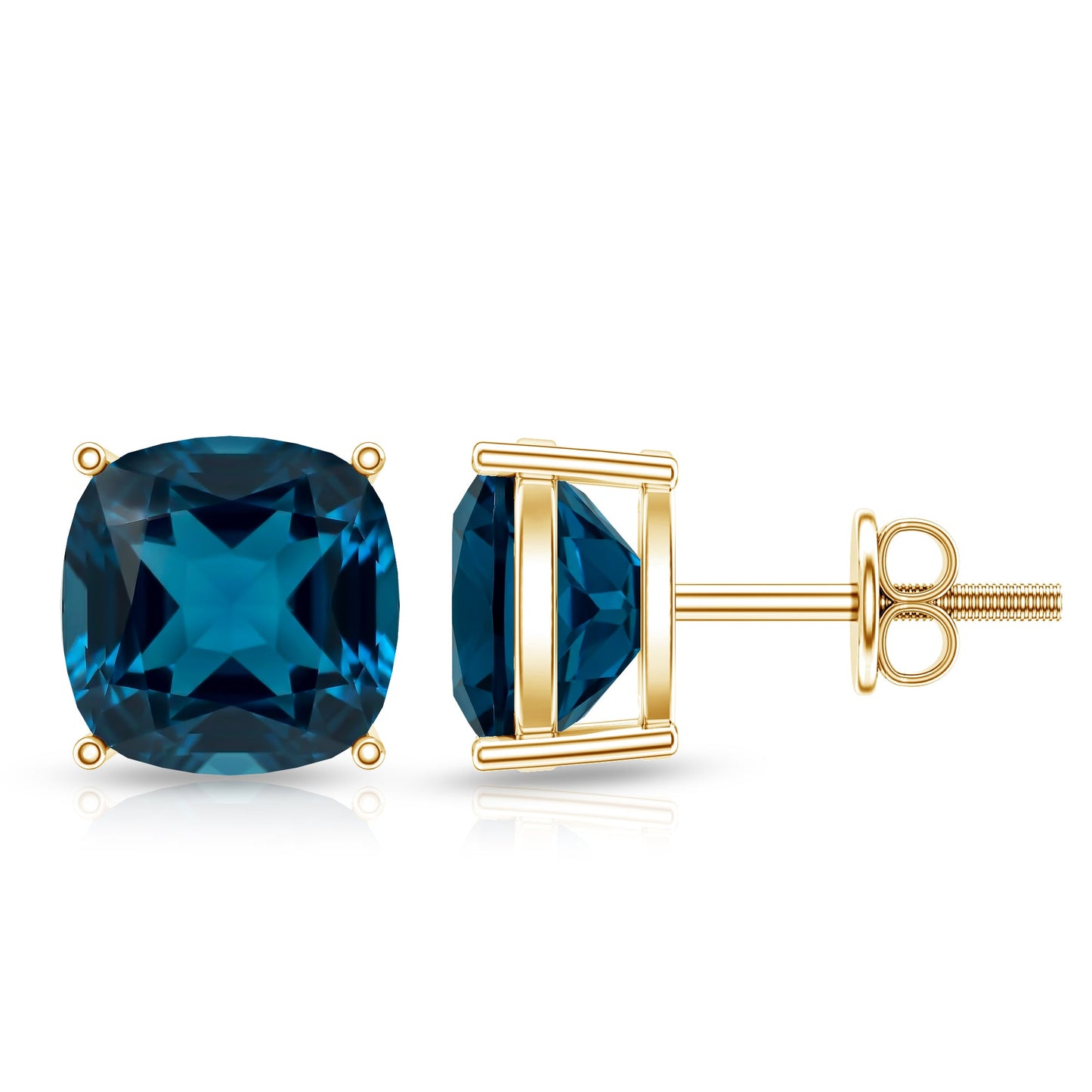 5.6 Carat Cushion Cut London Blue Topaz Stud Earrings