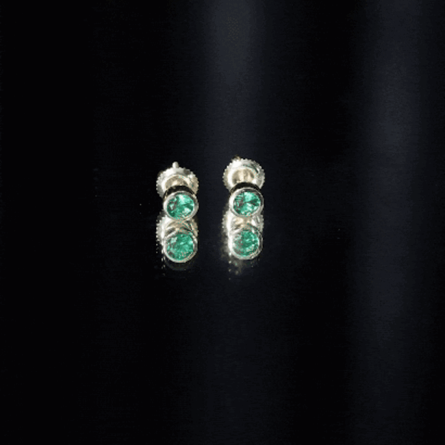 Certified Lab Created Emerald Stud Earrings in Bezel Setting