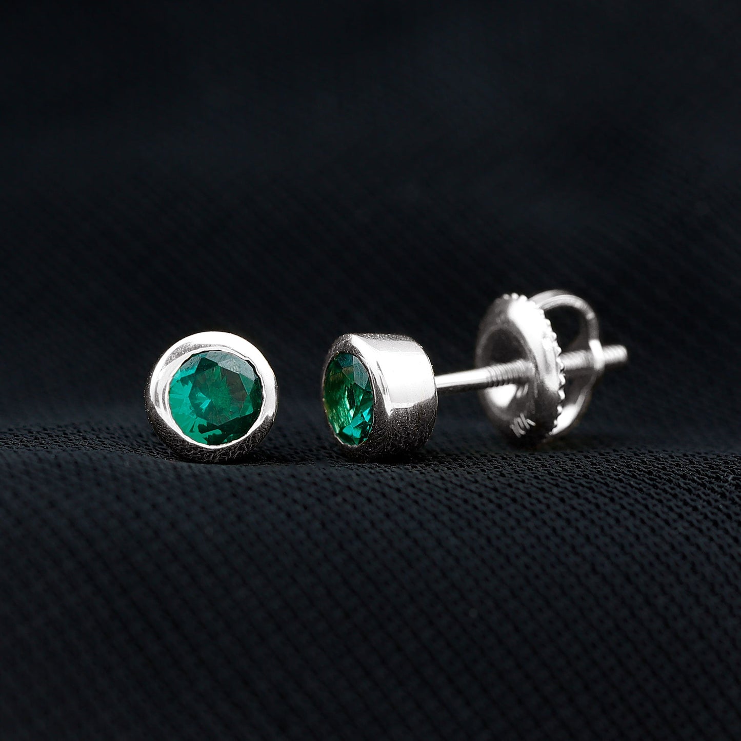 Certified Lab Created Emerald Stud Earrings in Bezel Setting