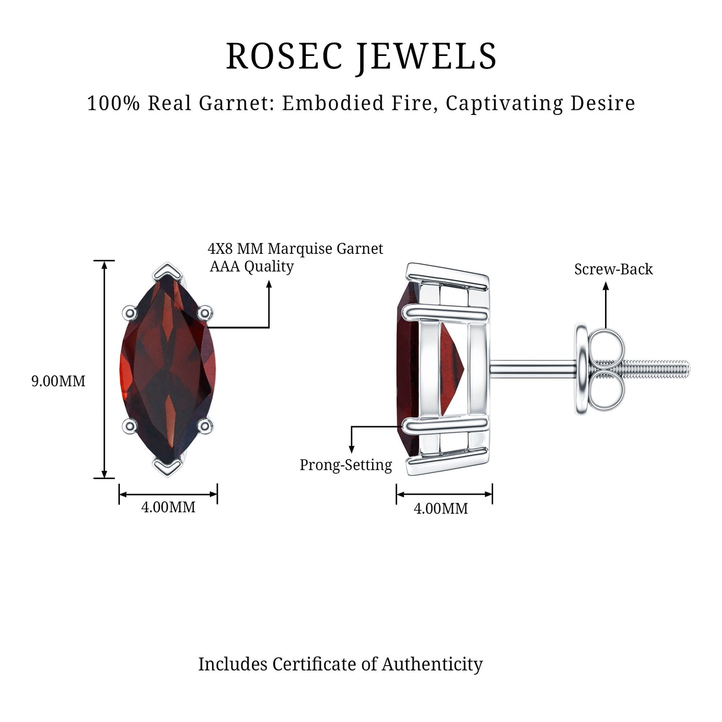 1.5 Carat Marquise Shape Garnet Solitaire Stud Earrings