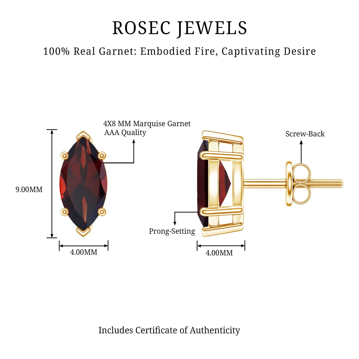1.5 Carat Marquise Shape Garnet Solitaire Stud Earrings