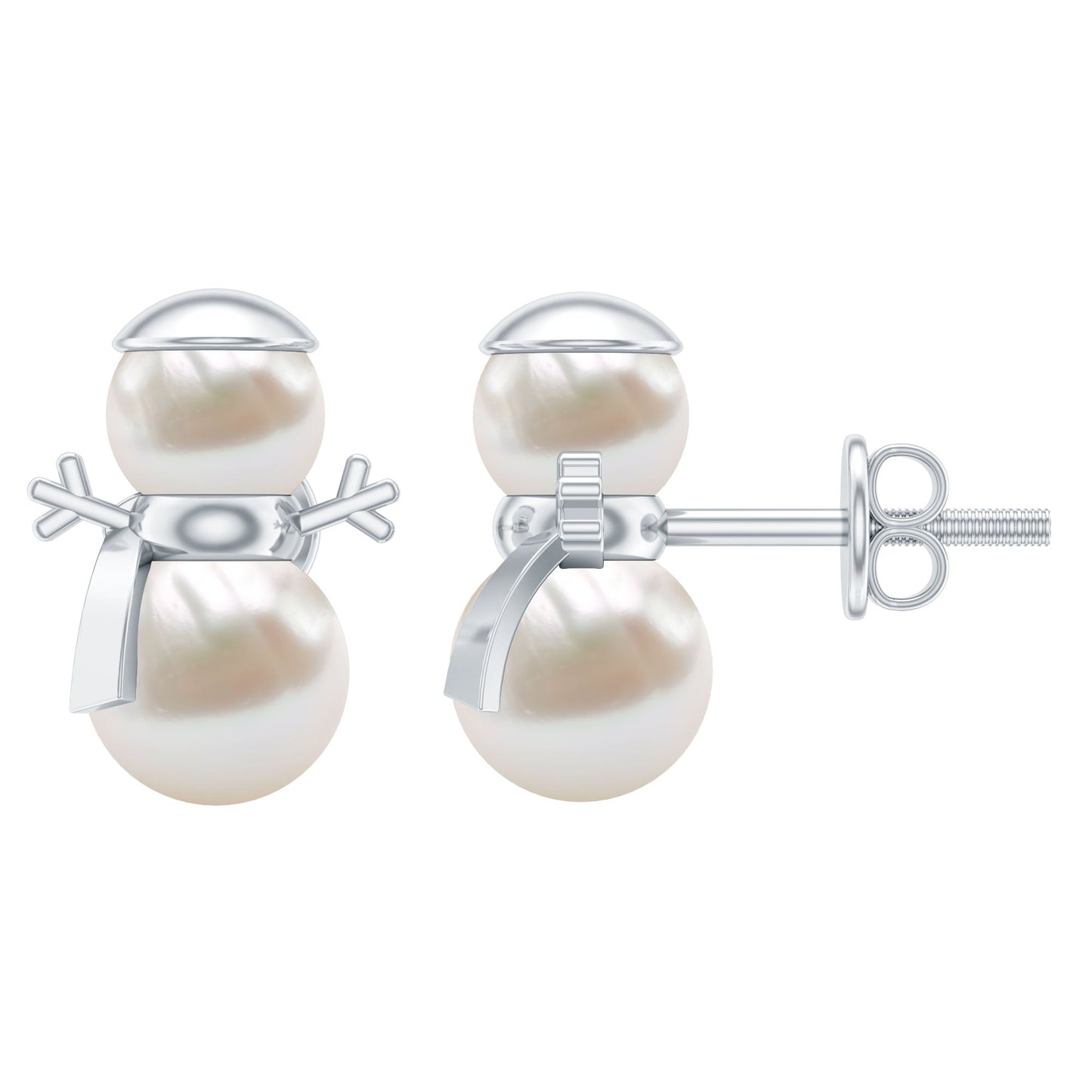 Natural Freshwater Pearl Snowman Stud Earrings