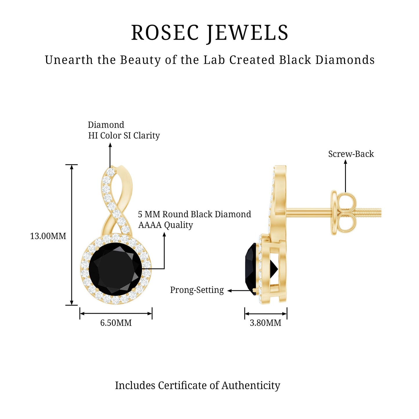 1.6 Carat Lab Grown Black and White Diamond Infinity Stud Earrings