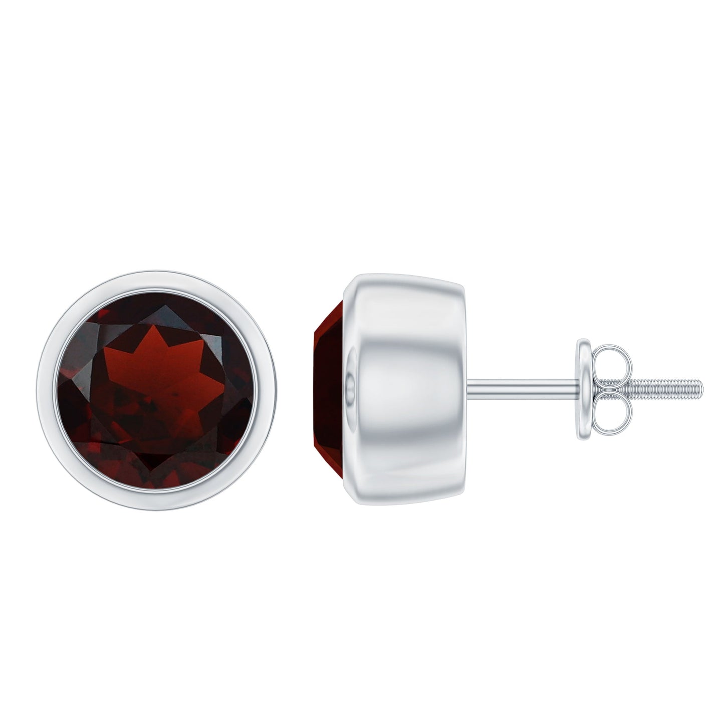 Minimalist Bezel Set Garnet Solitaire Stud Earrings with Screw Backs