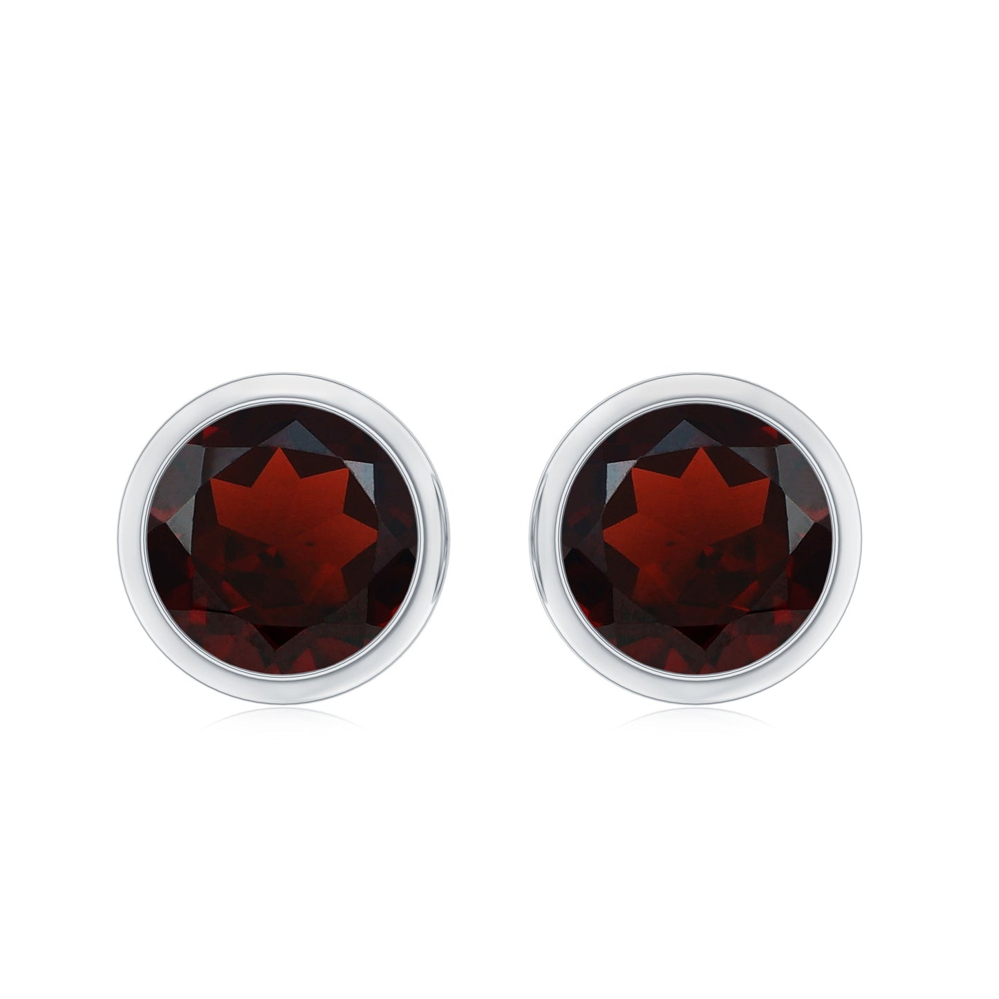 Minimalist Bezel Set Garnet Solitaire Stud Earrings with Screw Backs
