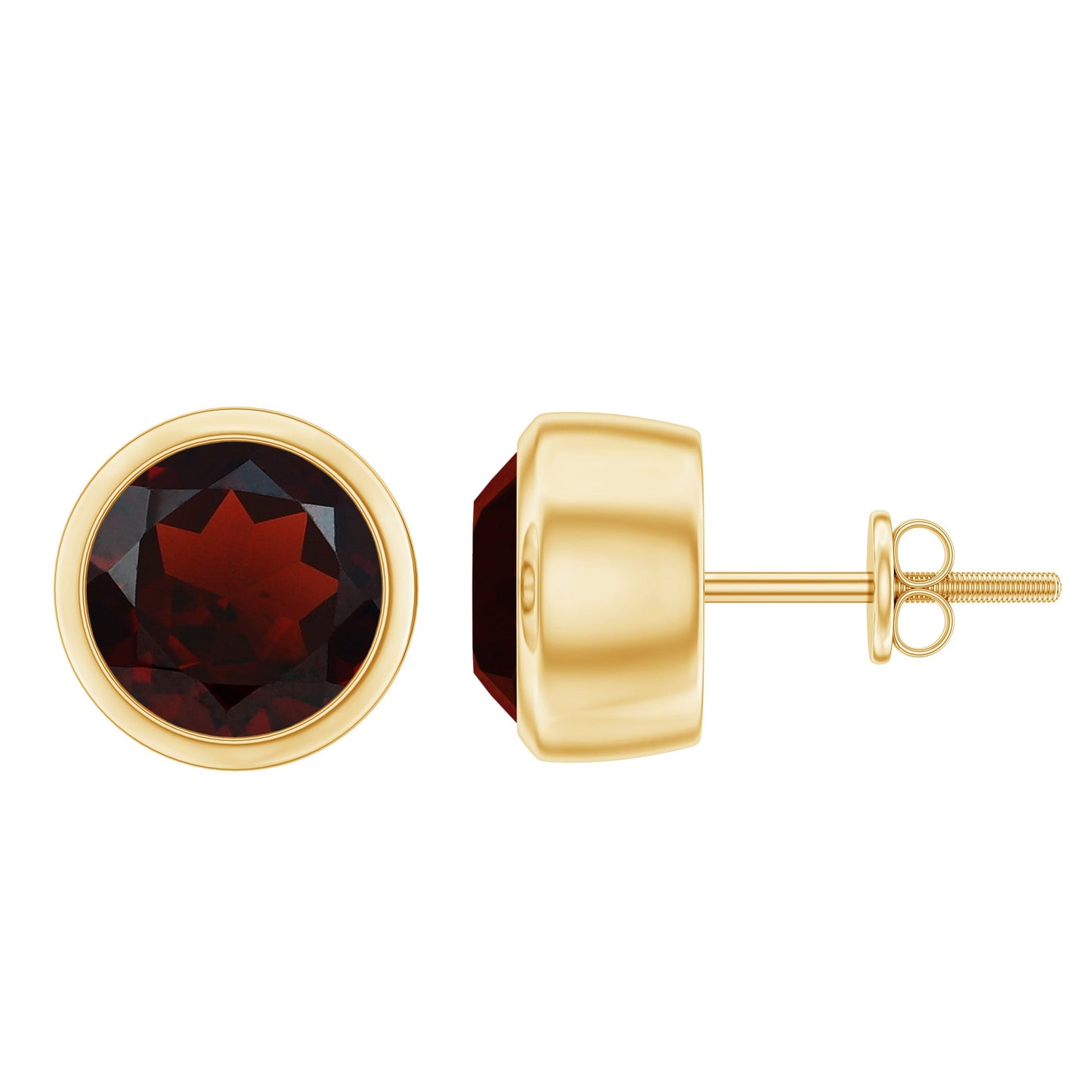 Minimalist Bezel Set Garnet Solitaire Stud Earrings with Screw Backs