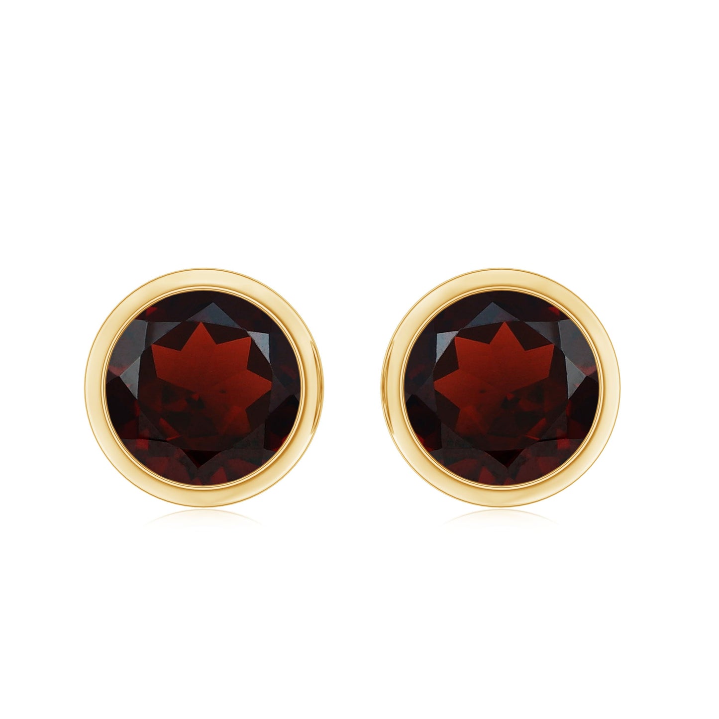 Minimalist Bezel Set Garnet Solitaire Stud Earrings with Screw Backs