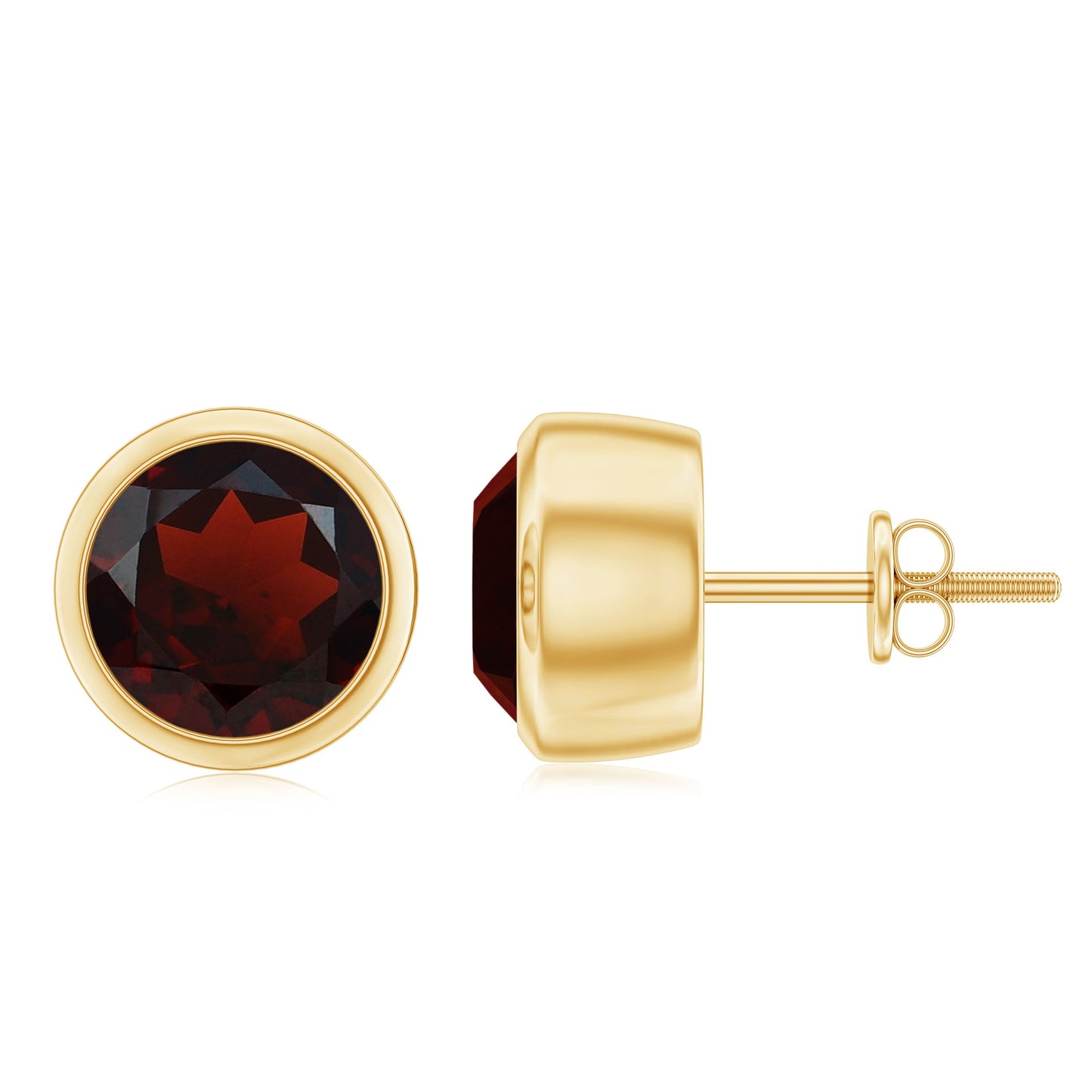 Minimalist Bezel Set Garnet Solitaire Stud Earrings with Screw Backs