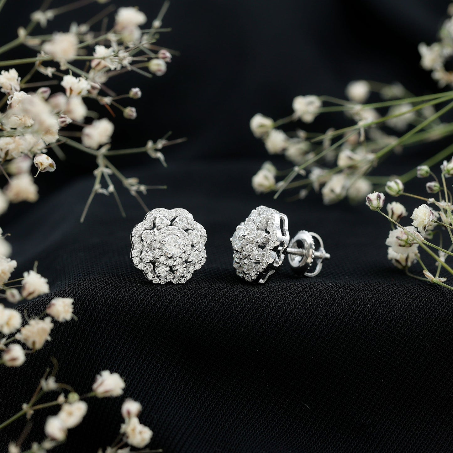 Certified Moissanite Big Flower Stud Earrings