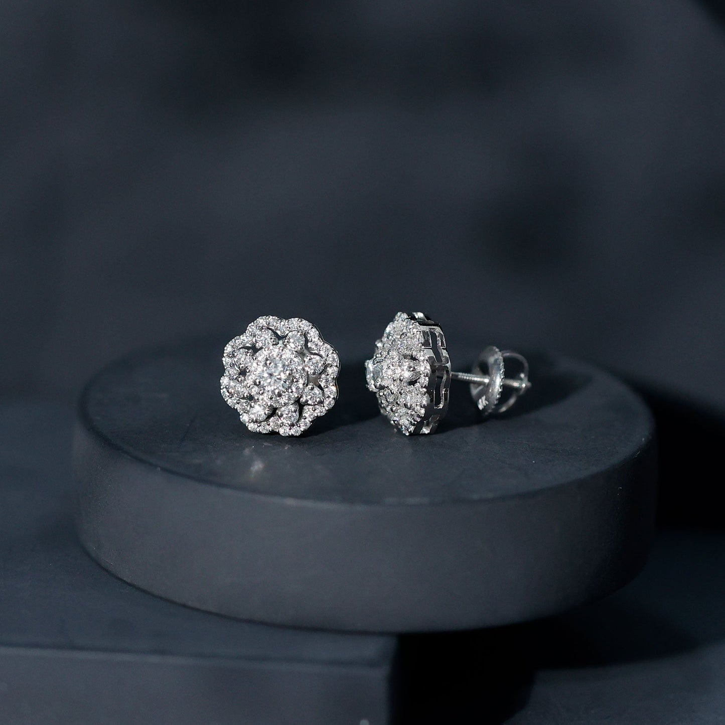 Certified Moissanite Big Flower Stud Earrings