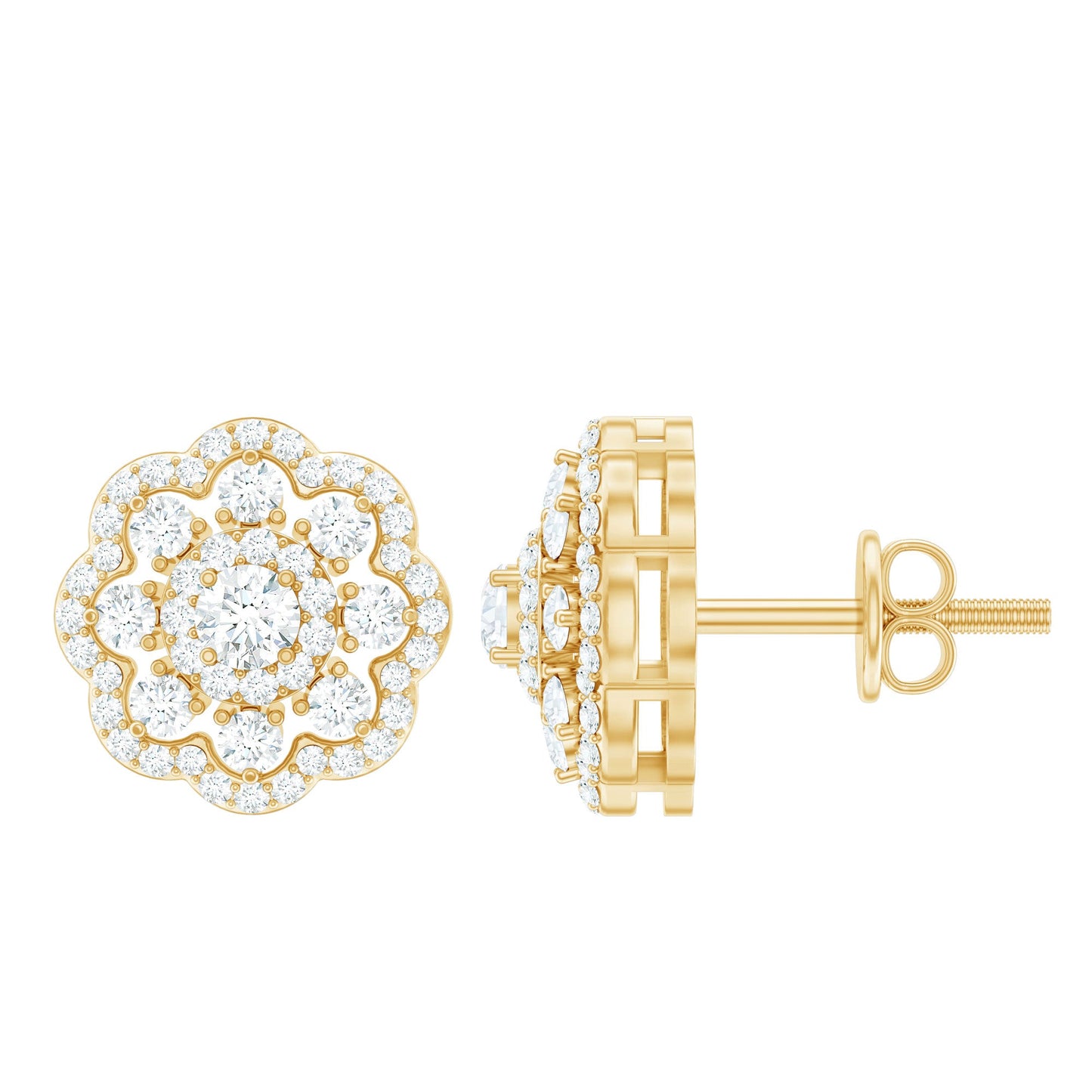 Certified Moissanite Big Flower Stud Earrings