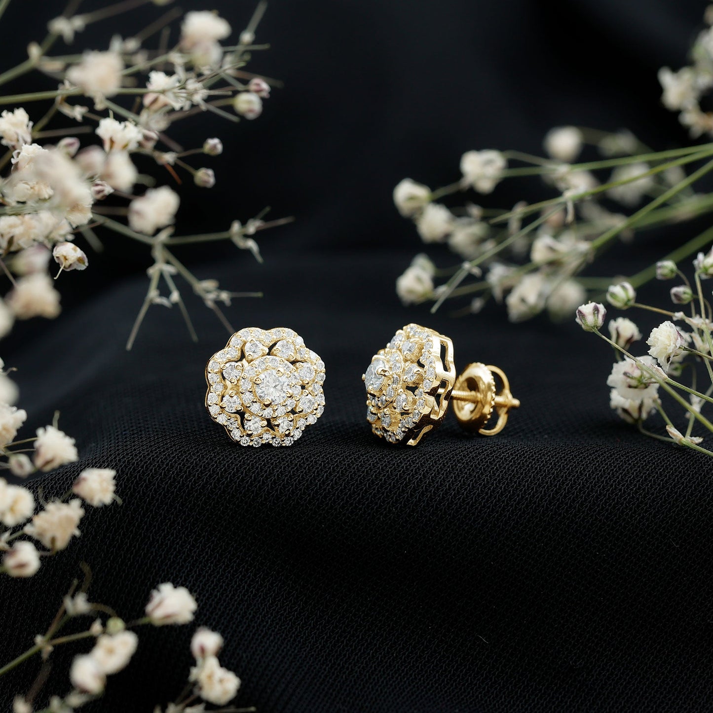 Certified Moissanite Big Flower Stud Earrings