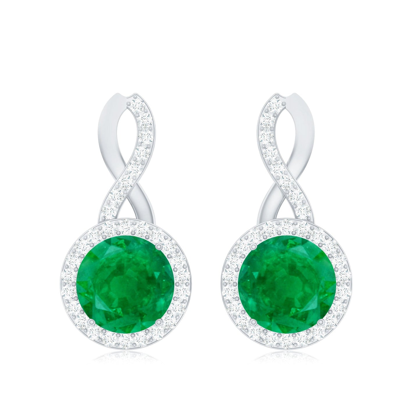 Genuine Emerald and Diamond Infinity Stud Earrings
