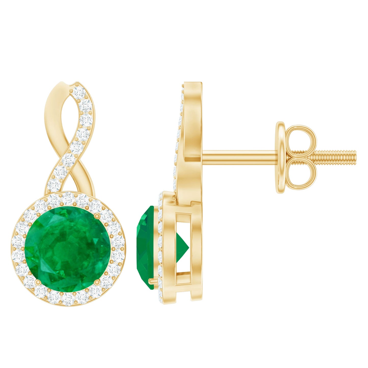 Genuine Emerald and Diamond Infinity Stud Earrings