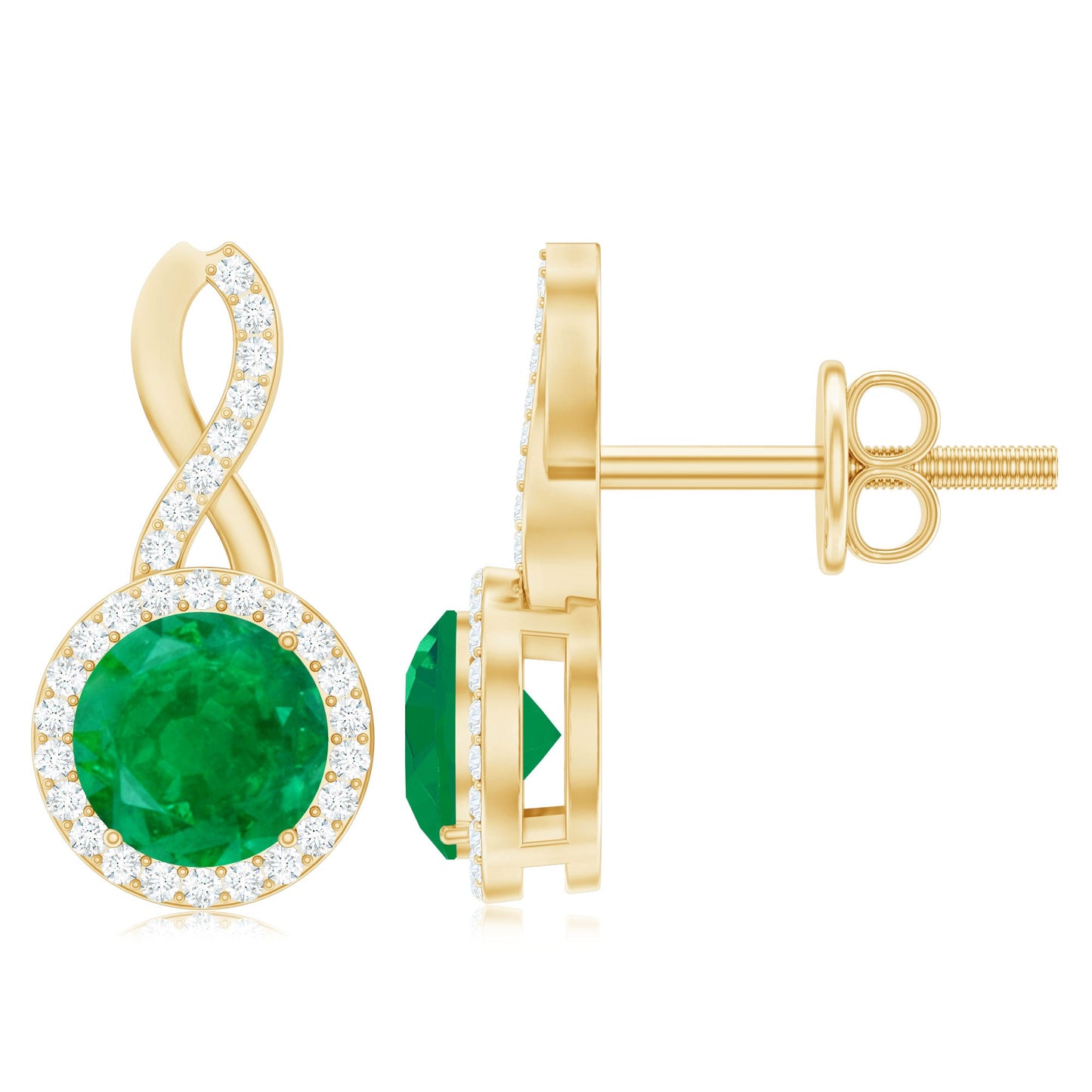 Genuine Emerald and Diamond Infinity Stud Earrings