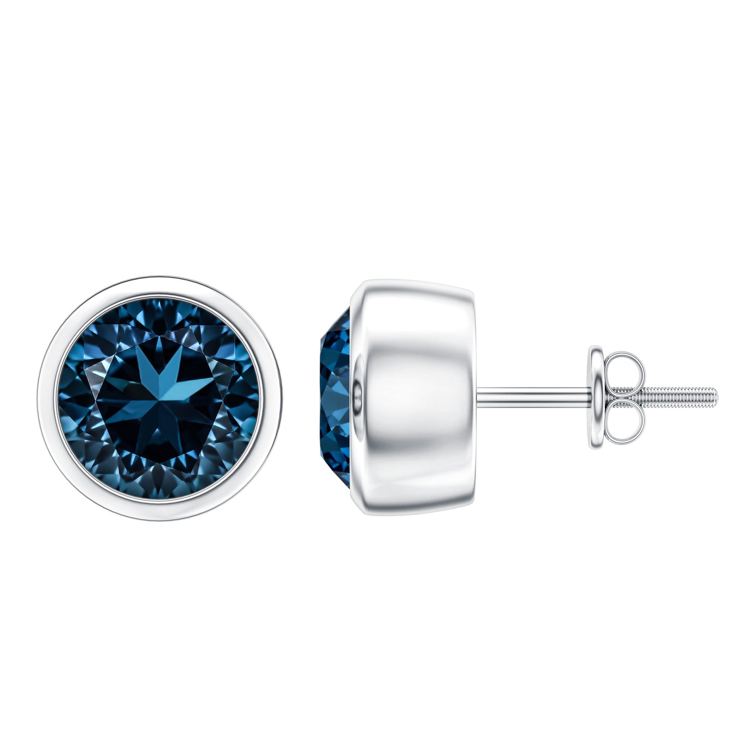 1.2 Carat Round Cut London Blue Topaz Solitaire Stud Earrings in Bezel Setting