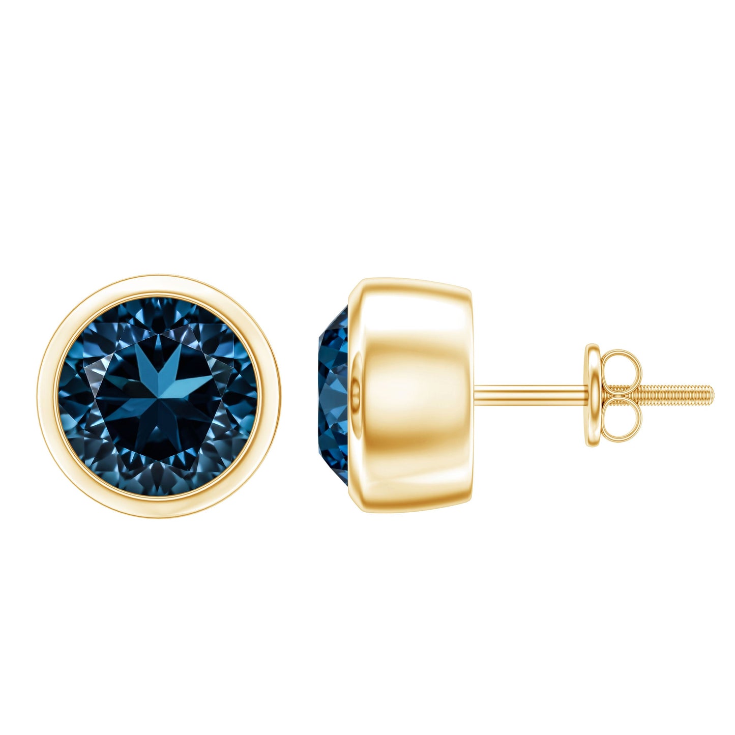 1.2 Carat Round Cut London Blue Topaz Solitaire Stud Earrings in Bezel Setting