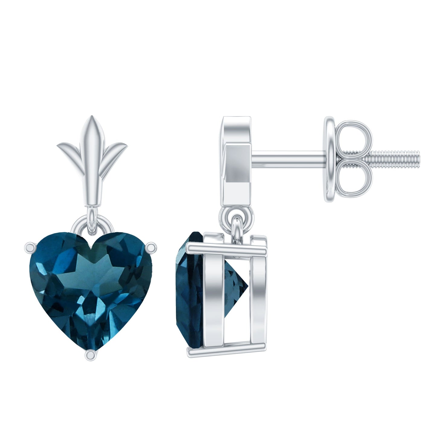 4 Carat London Blue Topaz Heart Drop Earrings for Women