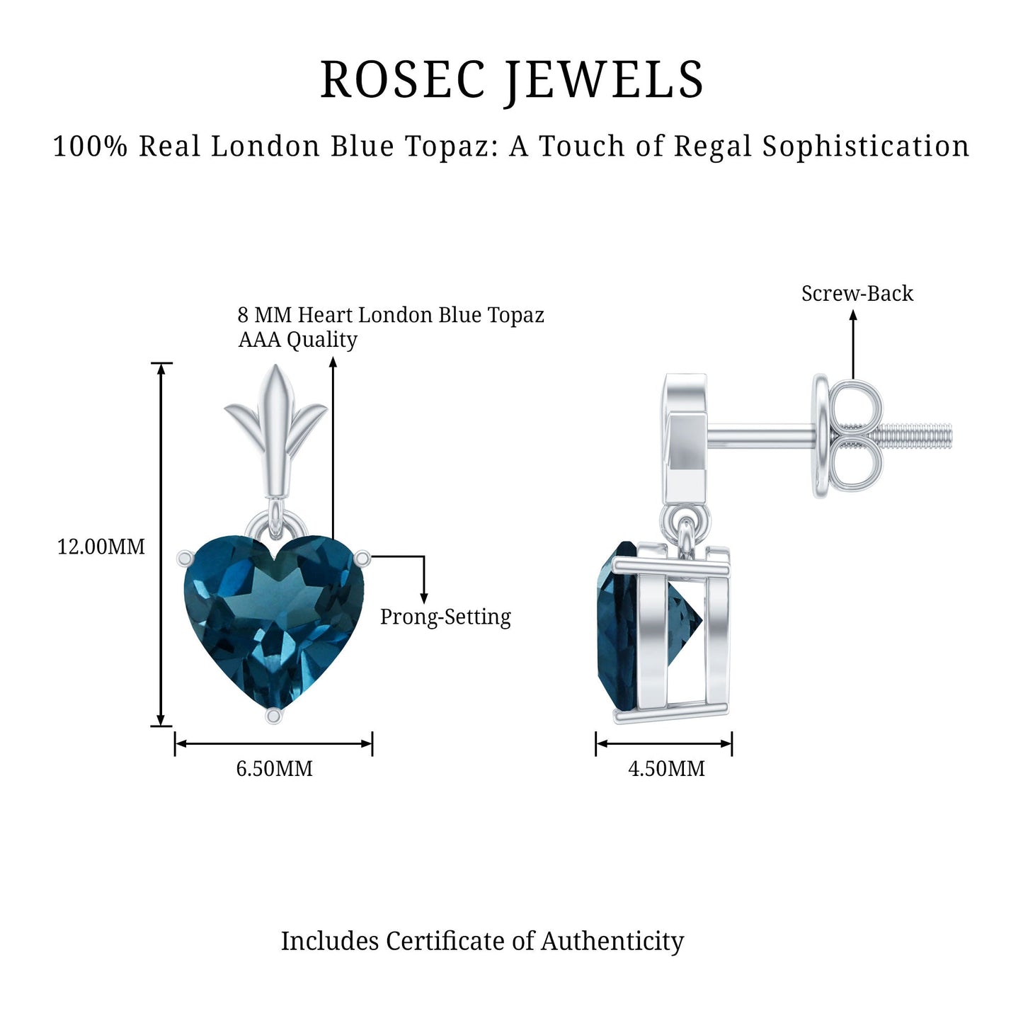 4 Carat London Blue Topaz Heart Drop Earrings for Women