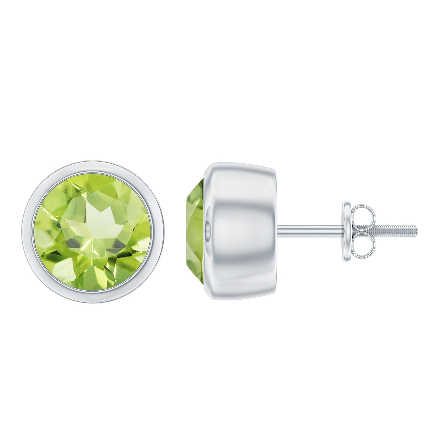 Natural Peridot Solitaire Stud Earrings in Bezel Setting