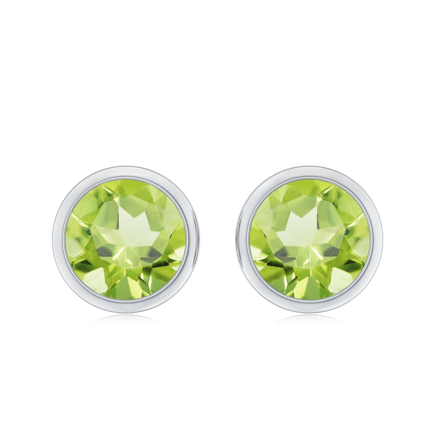 Natural Peridot Solitaire Stud Earrings in Bezel Setting