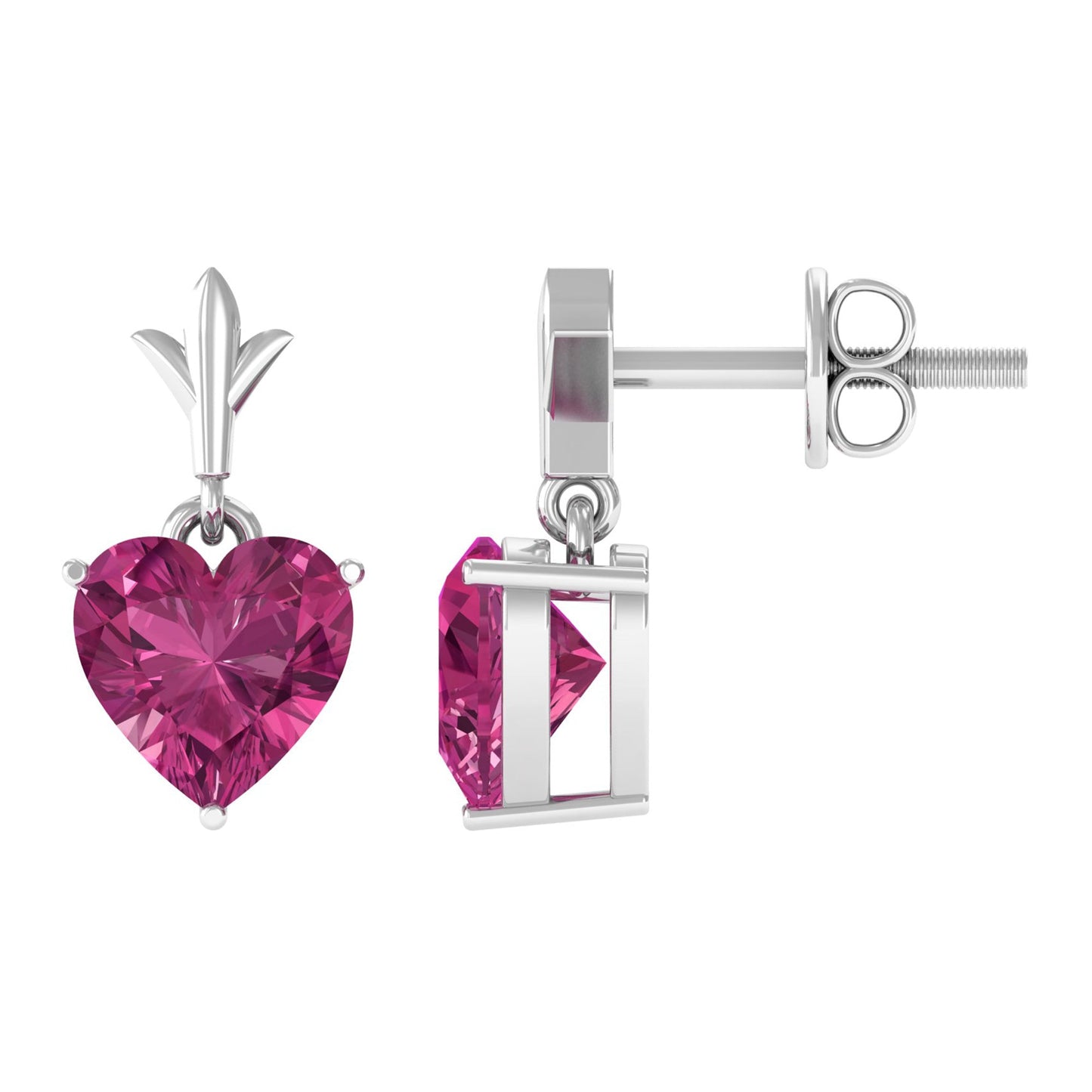 1.8 Carat Heart Shape Pink Tourmaline Drop Earrings