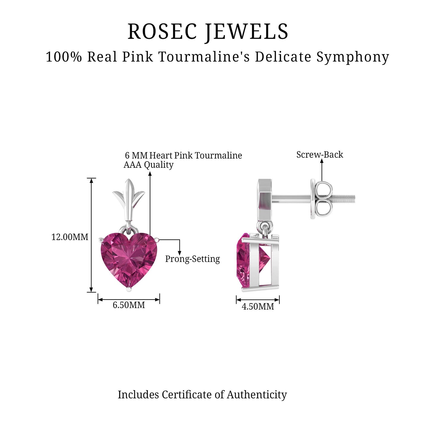1.8 Carat Heart Shape Pink Tourmaline Drop Earrings